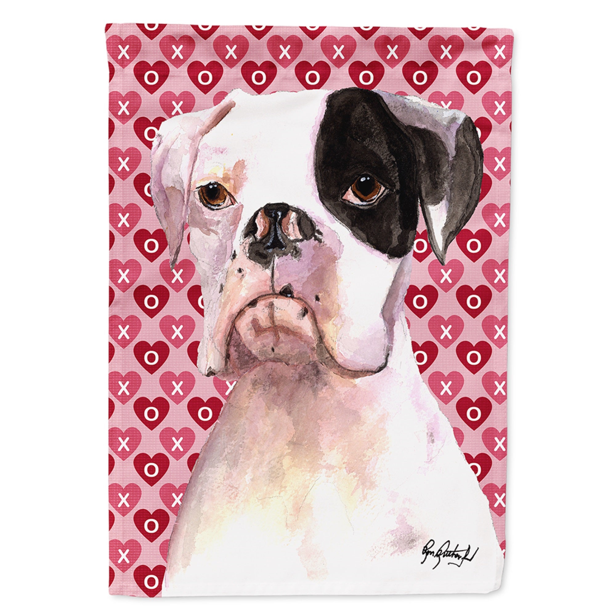White Boxer Cooper Hearts And Love Flag Garden Size