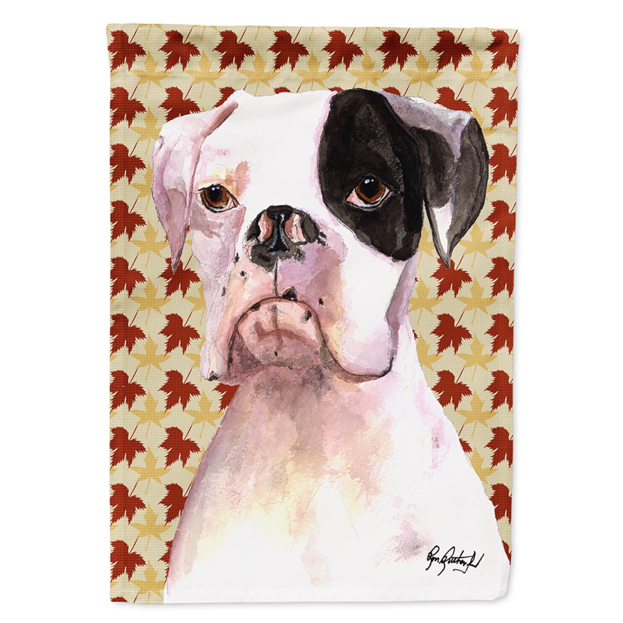 White Boxer Cooper Fall Leaves Flag Garden Size