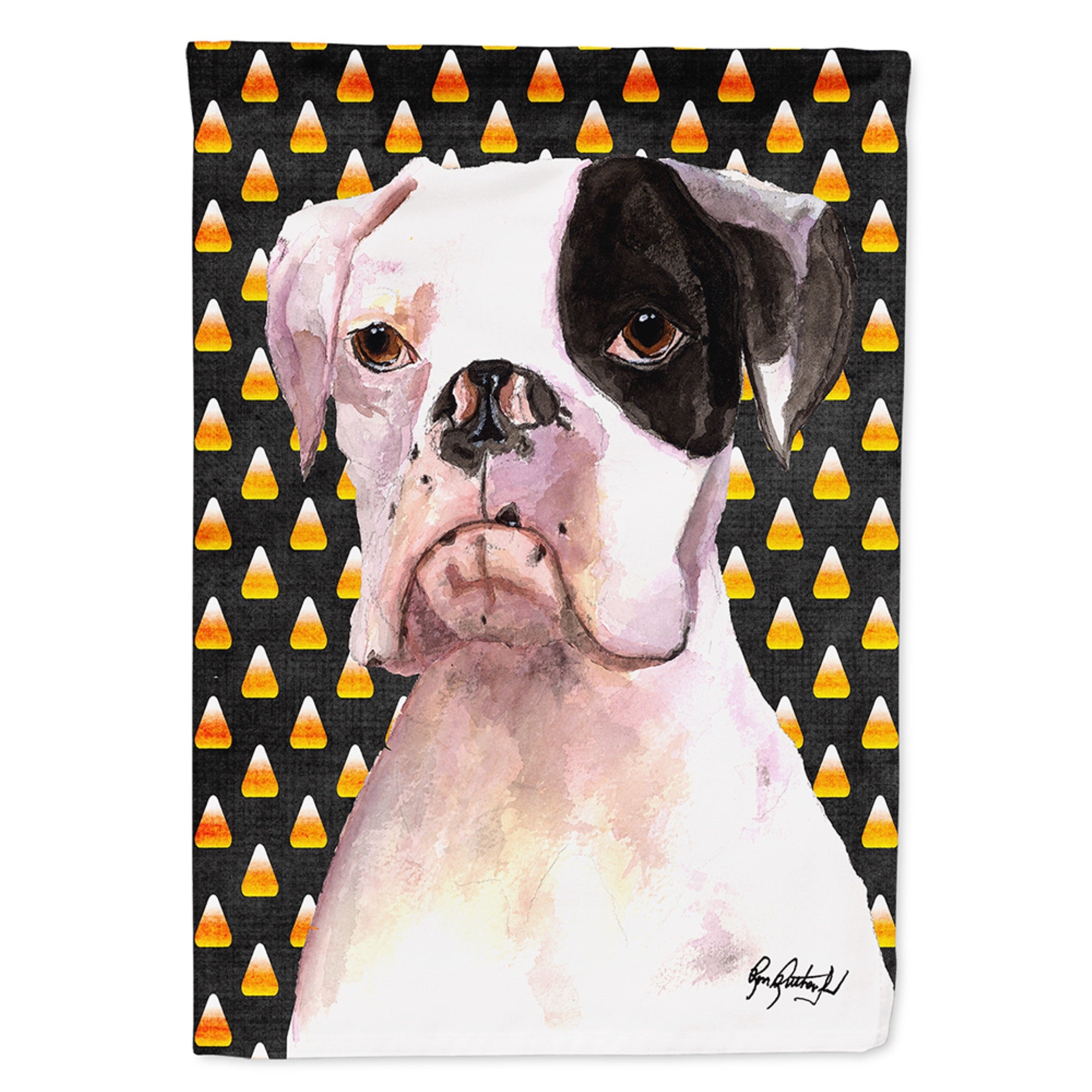 White Boxer Cooper Candy Corn Flag Garden Size