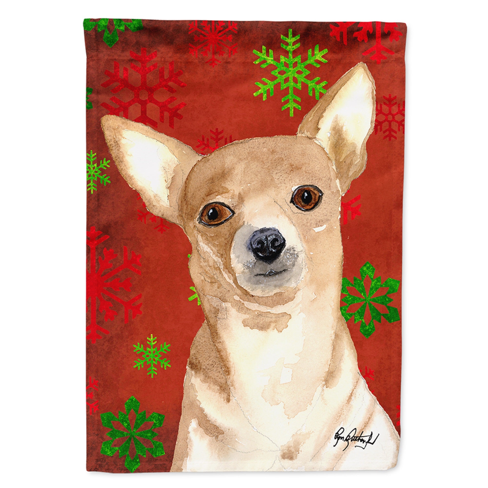 Chihuahua Red Snowflakes Flag Garden Size