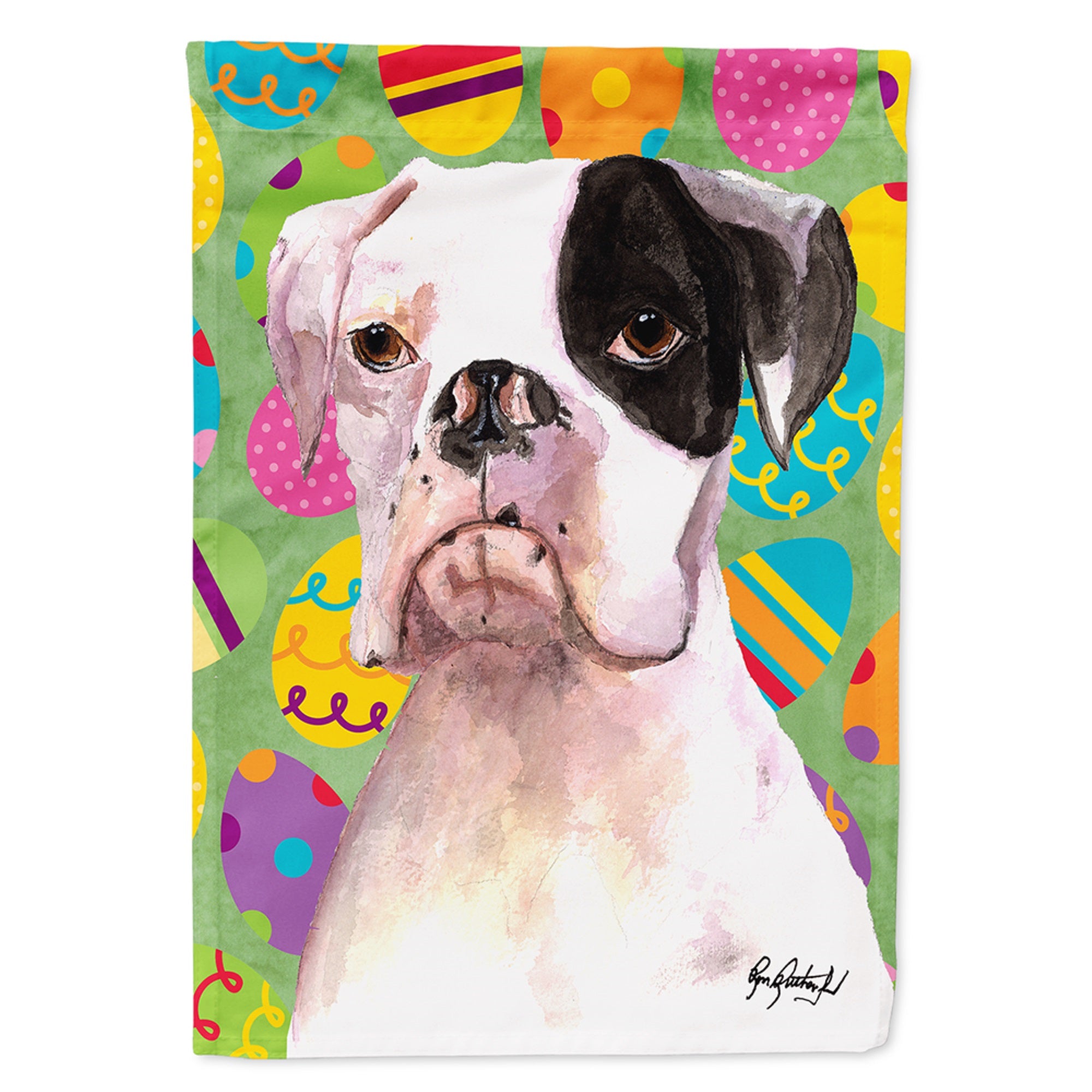 White Boxer Easter Eggs Flag Garden Size