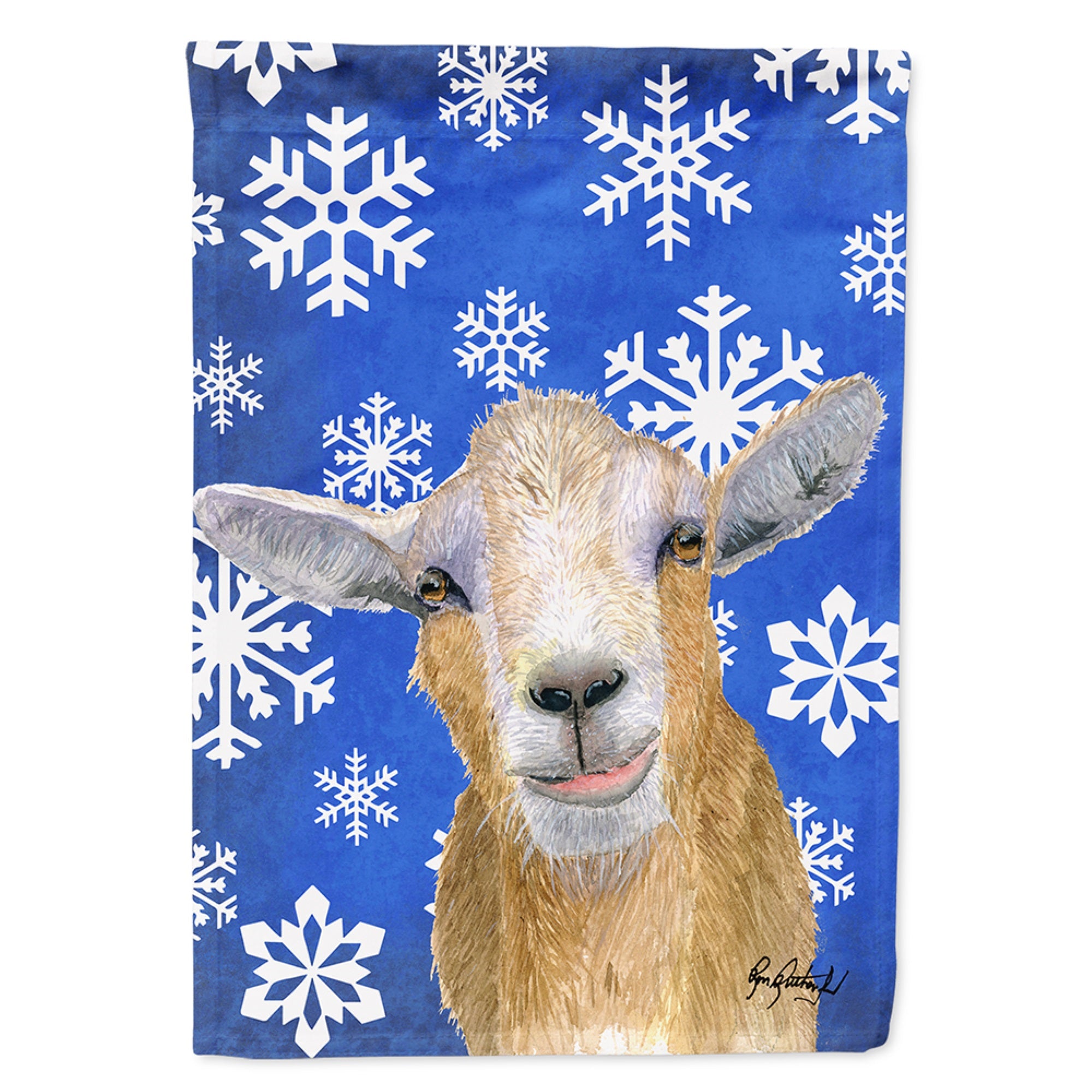Goat Winter Snowflakes Holiday Flag Garden Size