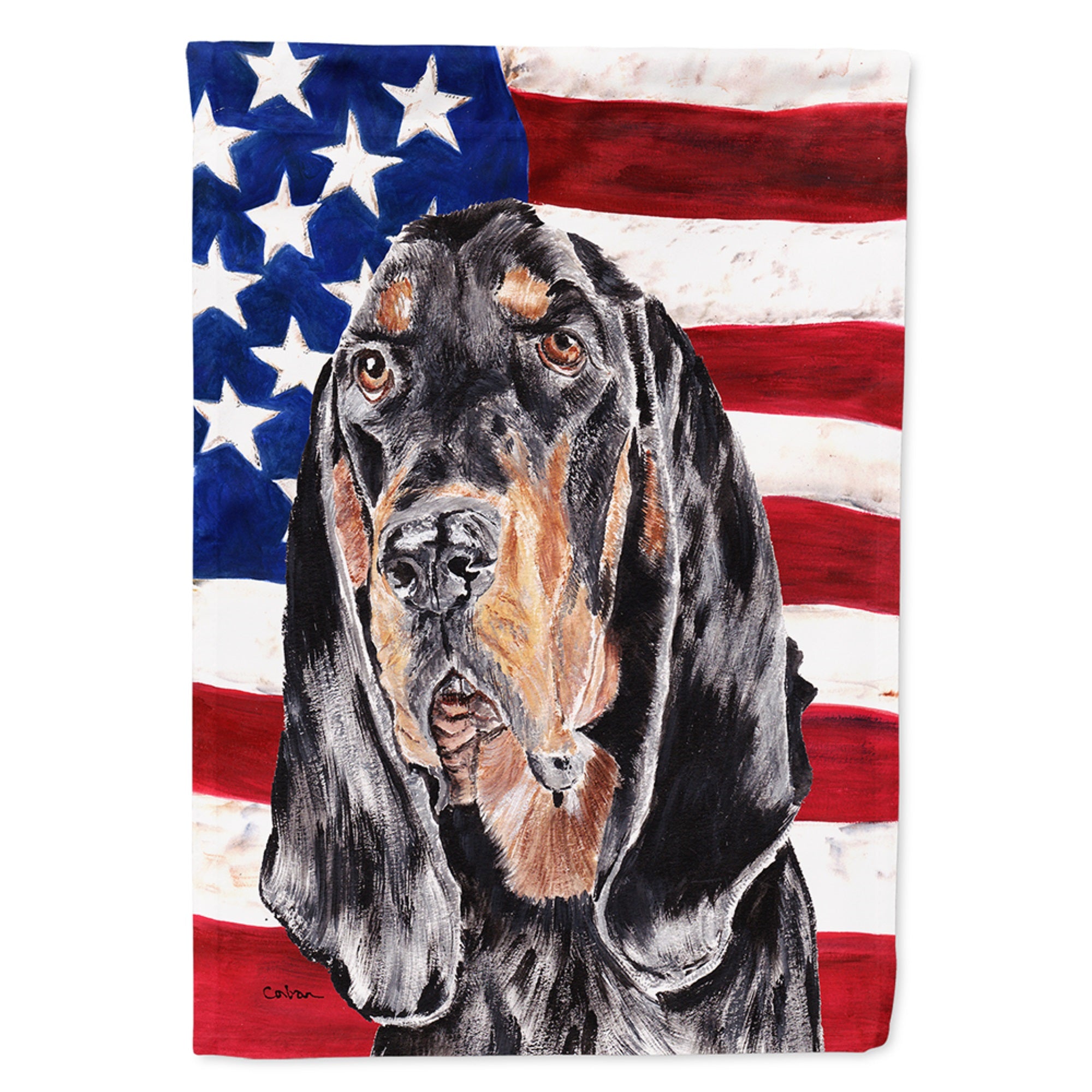 Black And Tan Coonhound With American Flag Flag Garden Size