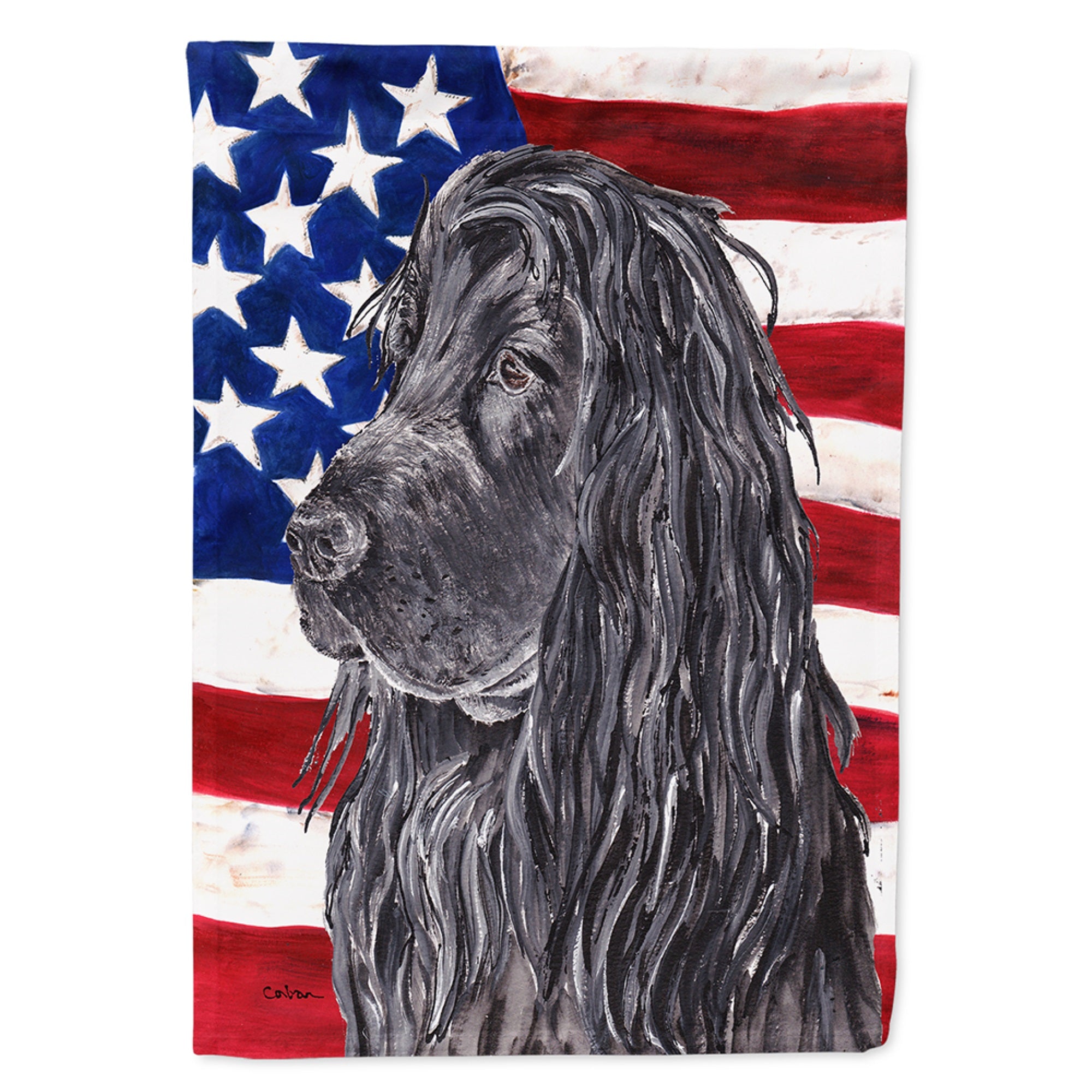 Black Cocker Spaniel With American Flag Flag Garden Size