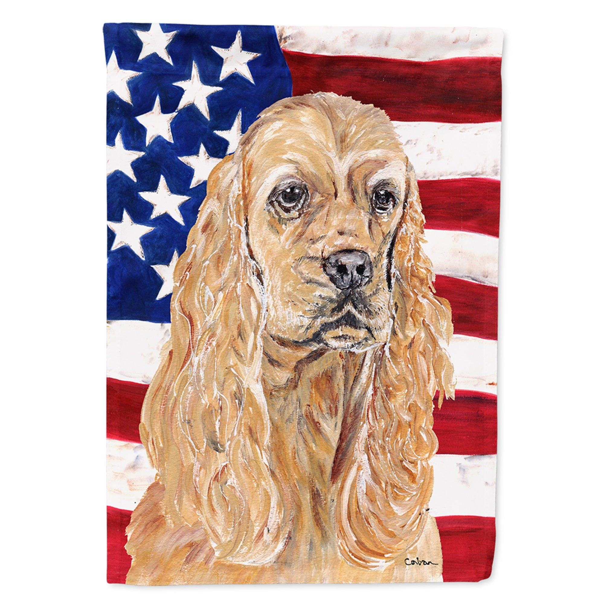 Buff Cocker Spaniel With American Flag Flag Garden Size