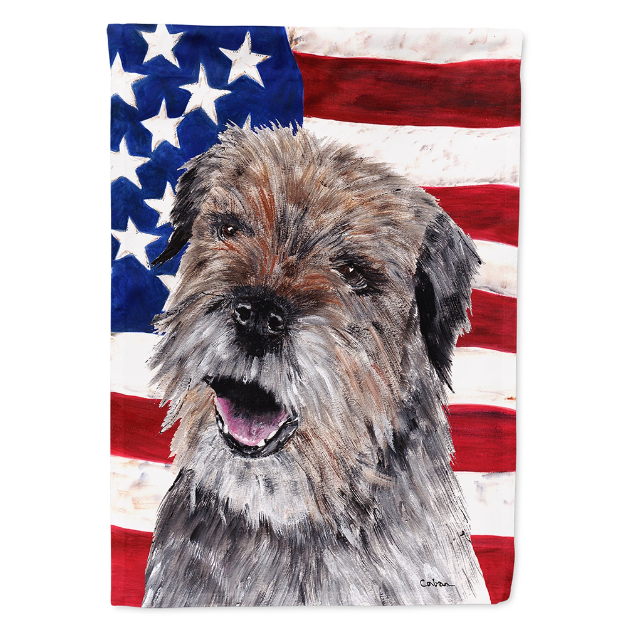 Border Terrier With American Flag Flag Garden Size