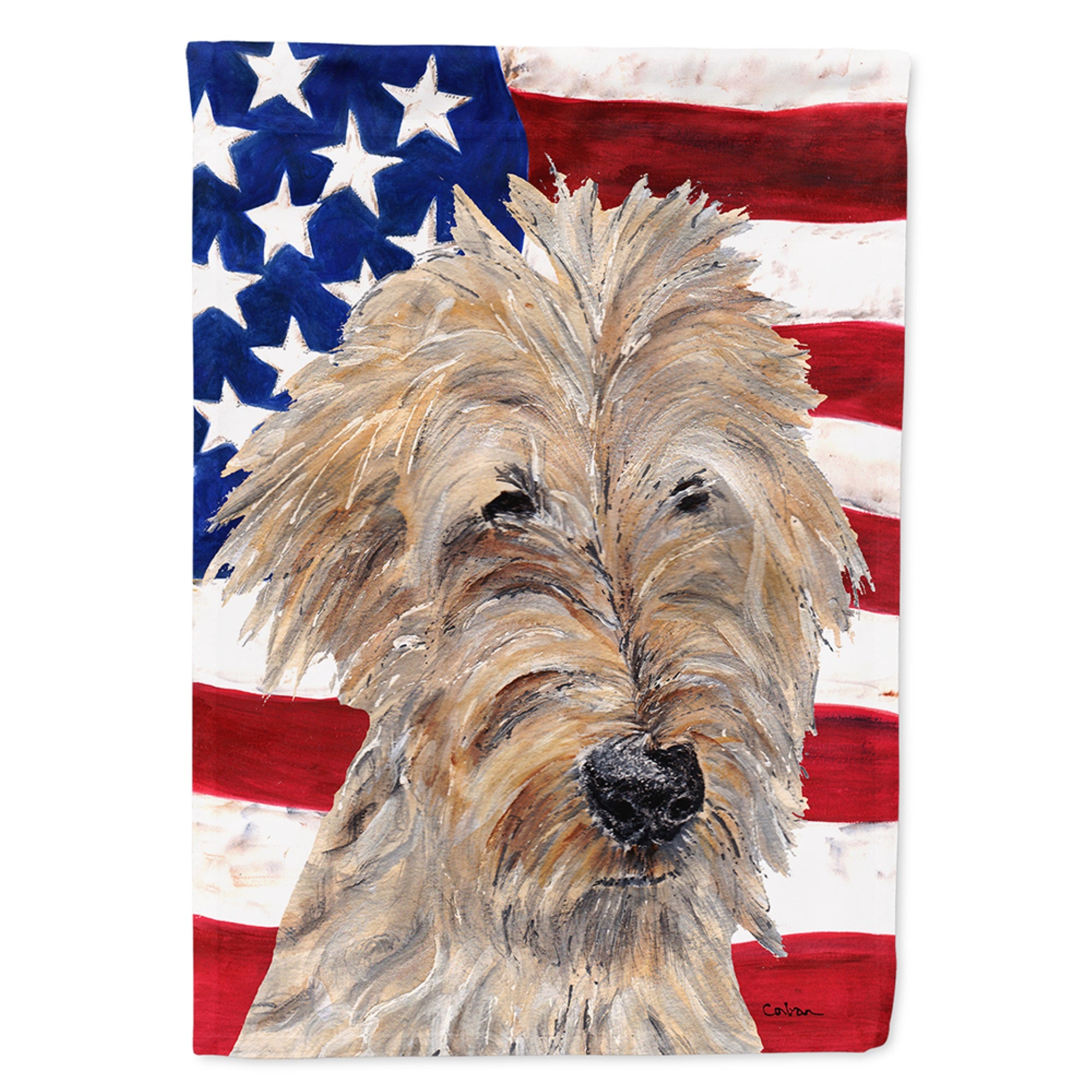 Golden Doodle With American Flag Flag Garden Size