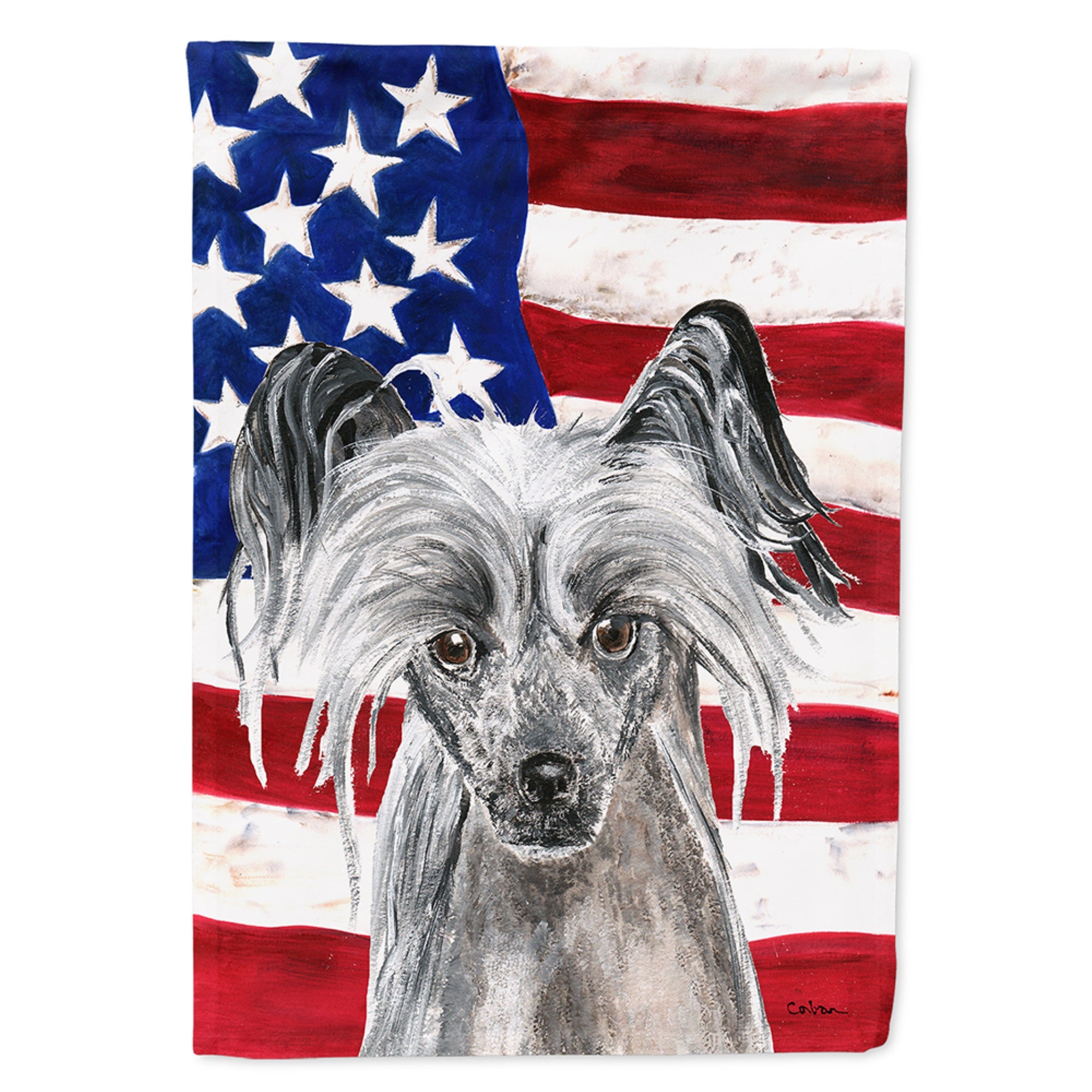 Chinese Crested With American Flag Flag Garden Size