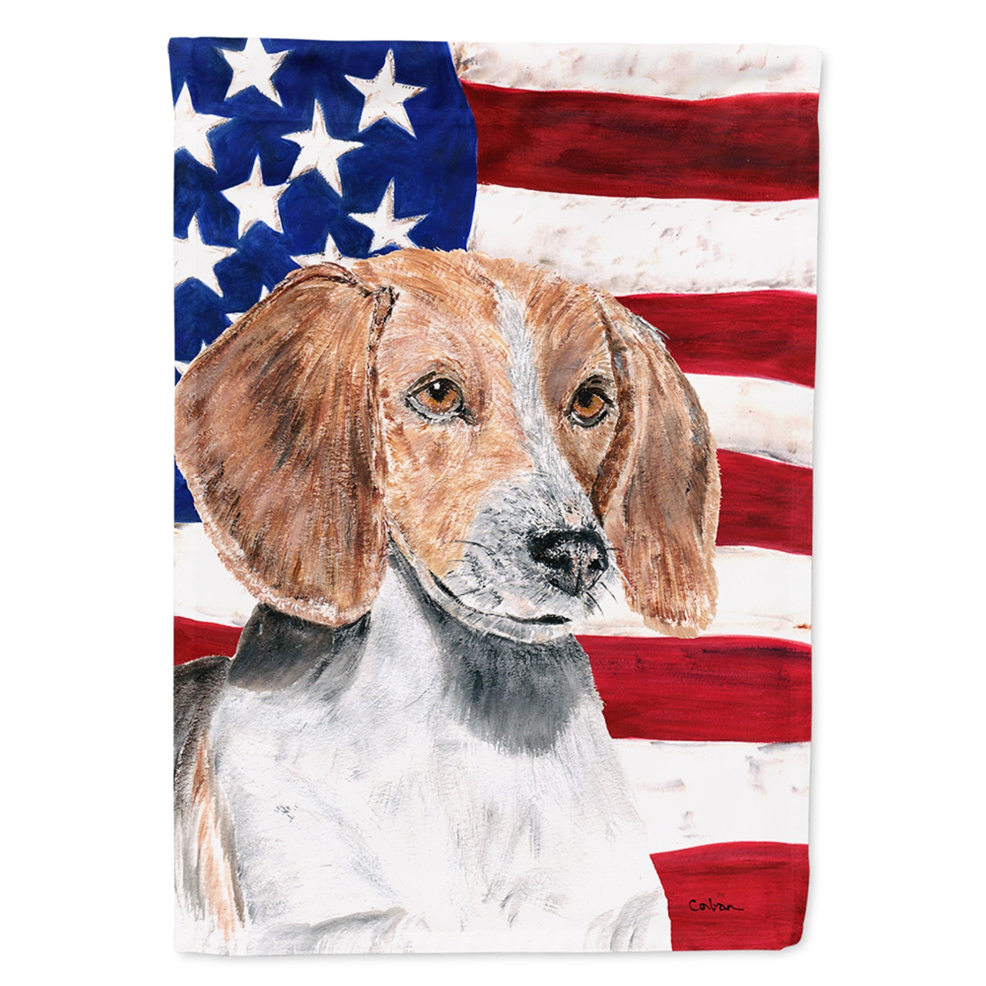 English Foxhound With American Flag Flag Garden Size