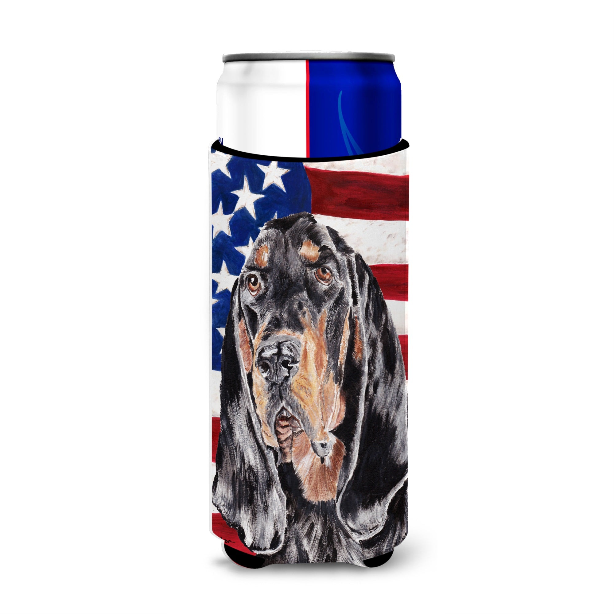Black And Tan Coonhound With American Flag Ultra Hugger For Slim Cans