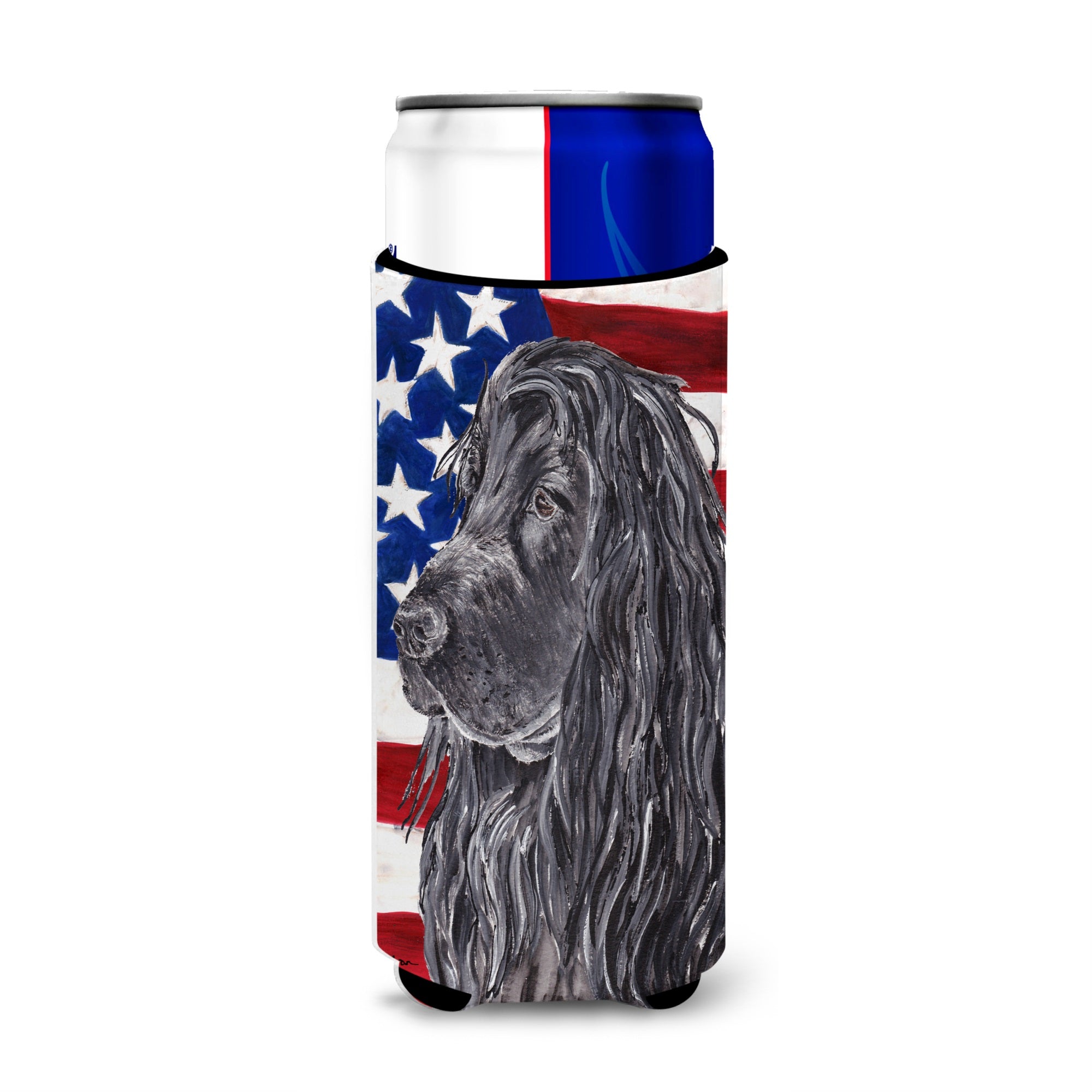Black Cocker Spaniel With American Flag Ultra Hugger For Slim Cans