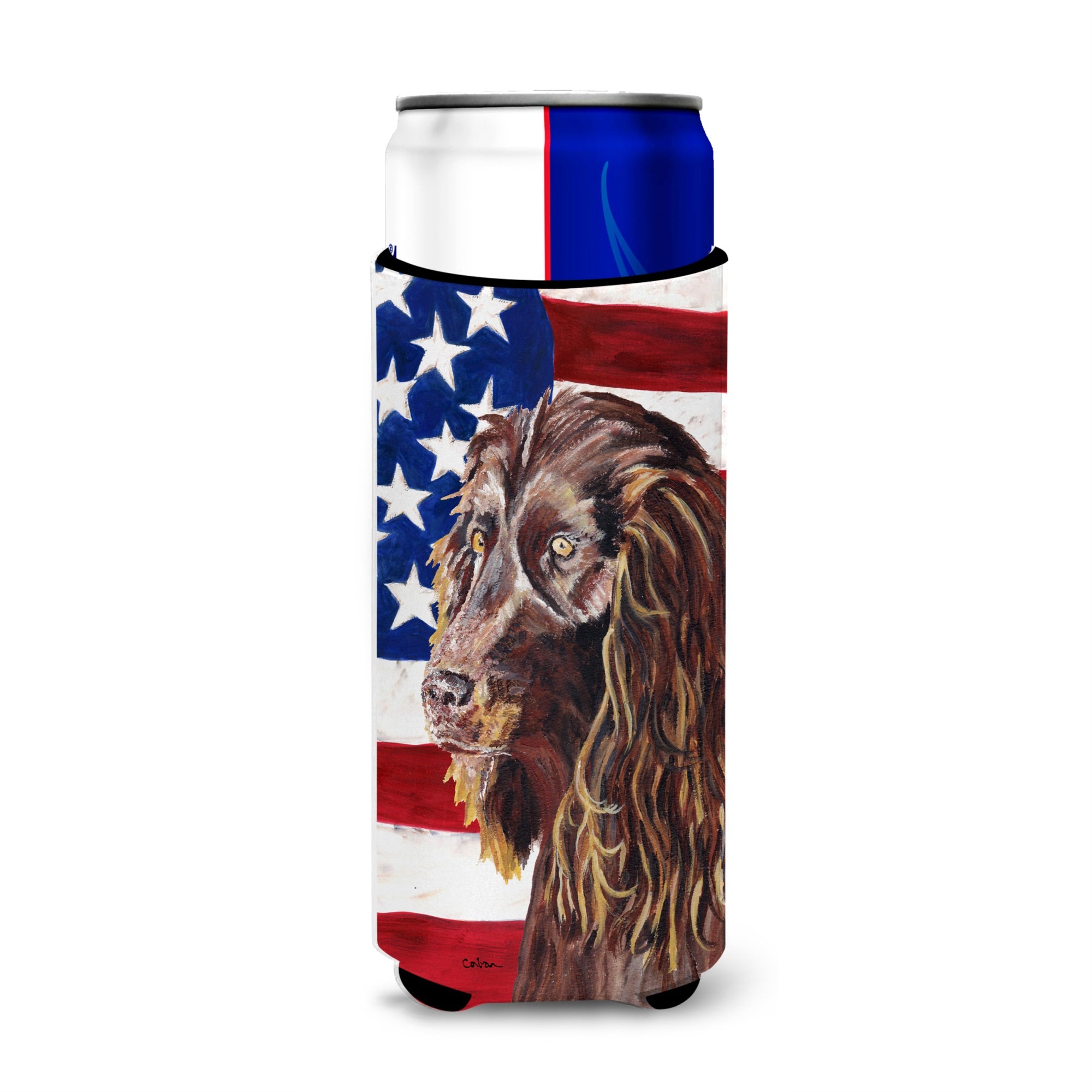 Boykin Spaniel With American Flag Ultra Hugger For Slim Cans