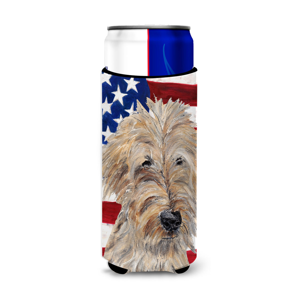Golden Doodle With American Flag Ultra Hugger For Slim Cans