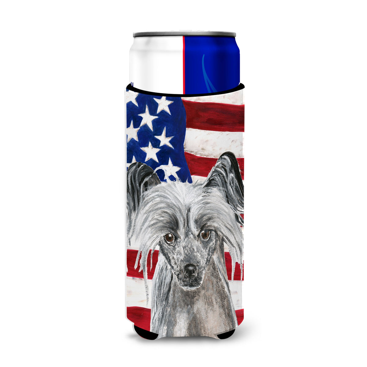 Chinese Crested With American Flag Ultra Hugger For Slim Cans