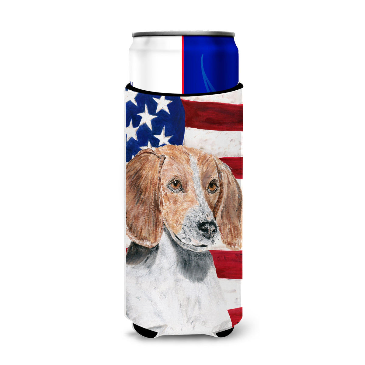 English Foxhound With American Flag Ultra Hugger For Slim Cans
