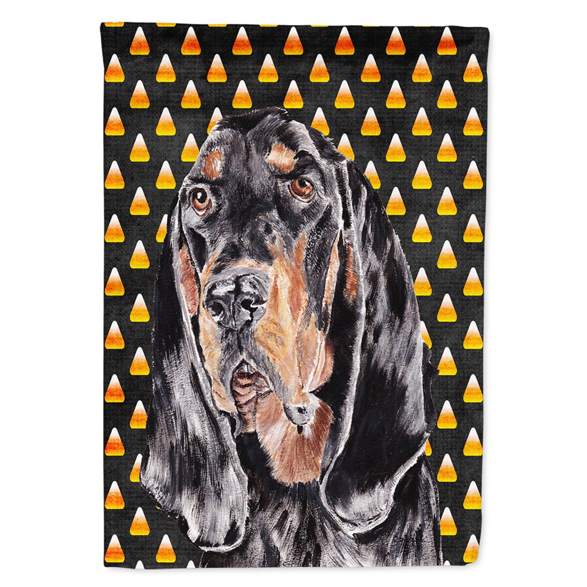 Black And Tan Coonhound  Candy Corn Halloween Flag Garden Size