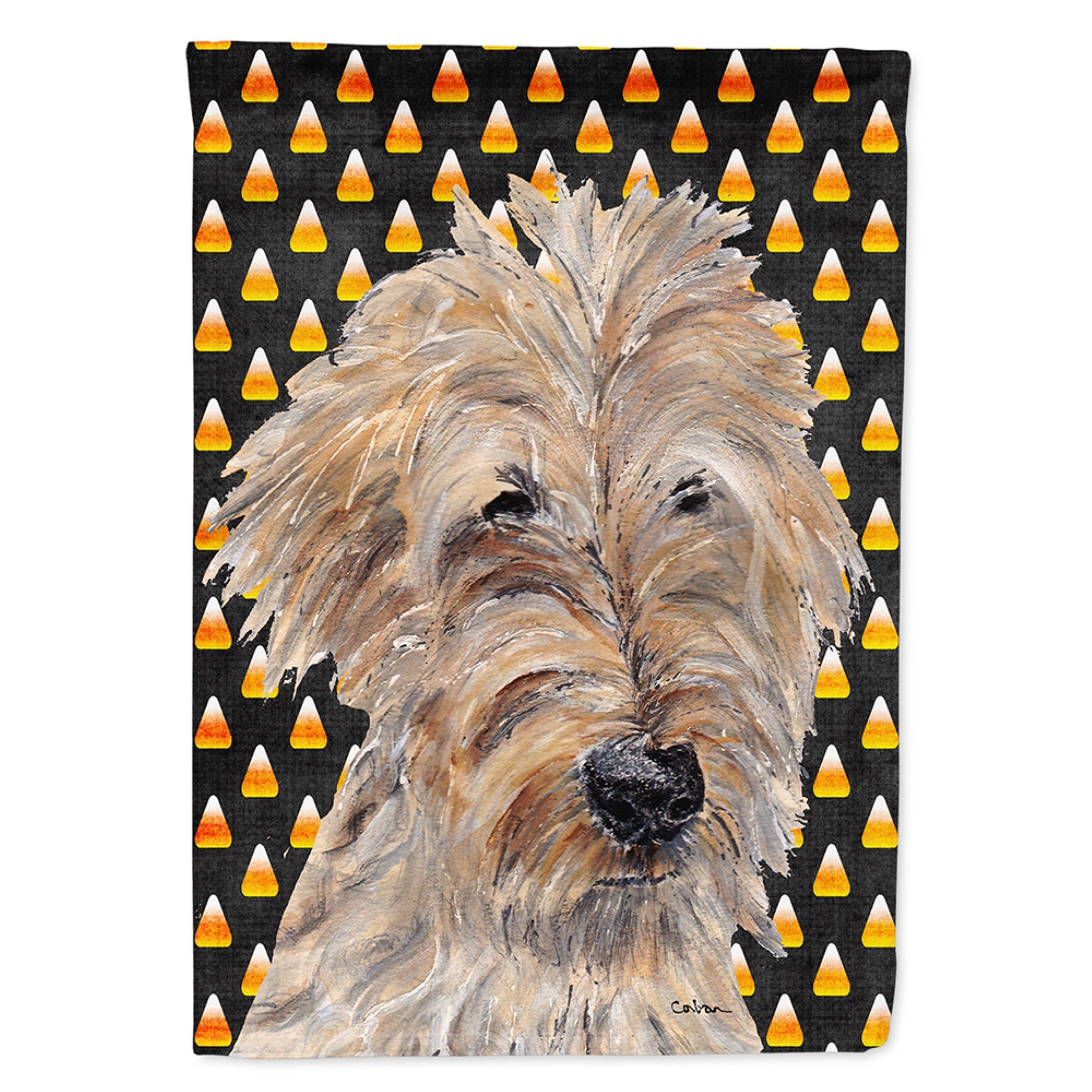 Golden Doodle Candy Corn Halloween Flag Garden Size