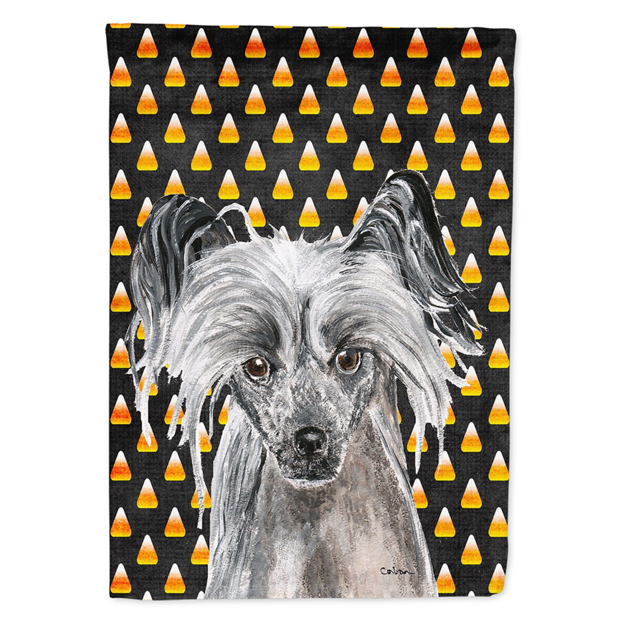 Chinese Crested Candy Corn Halloween Flag Garden Size