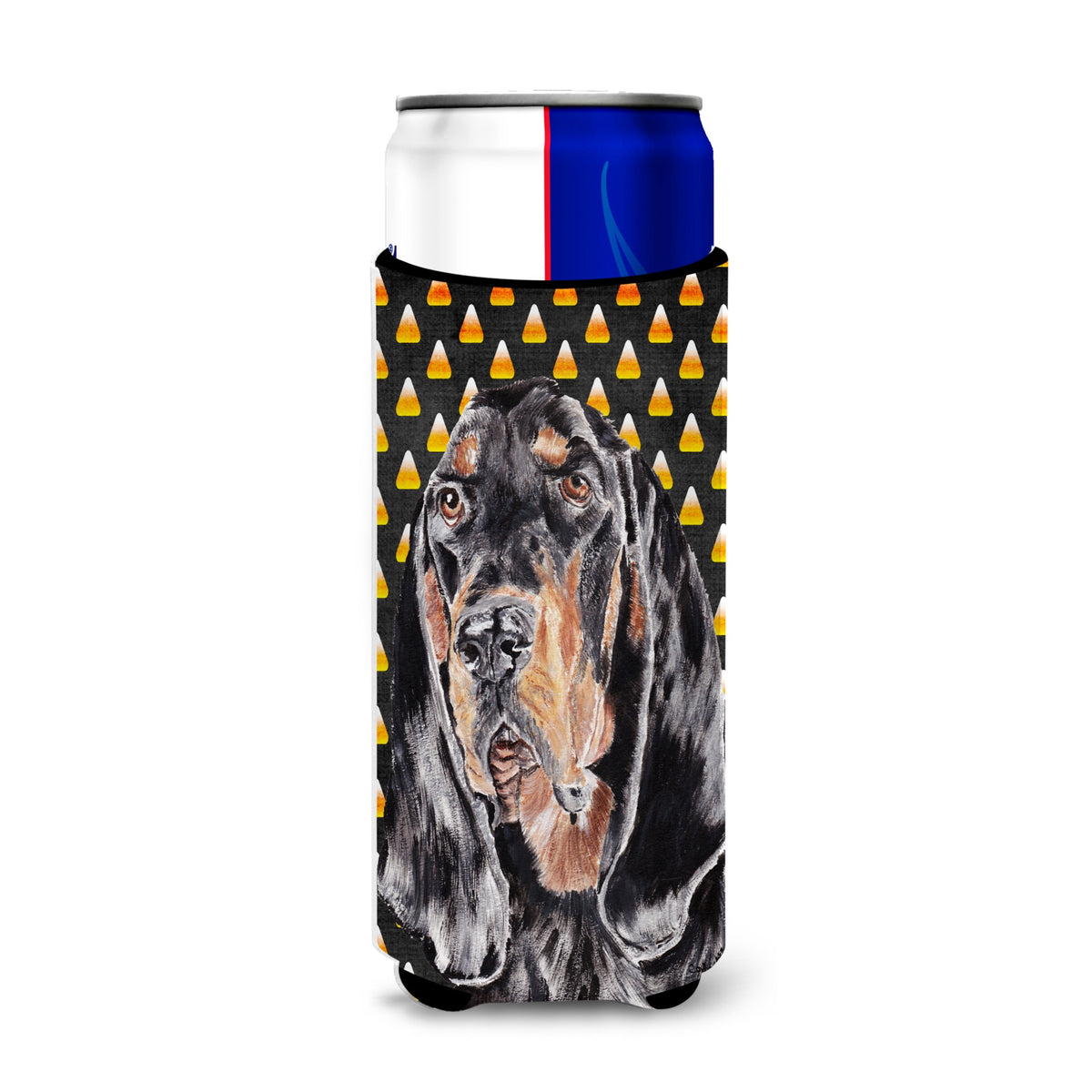Black And Tan Coonhound  Candy Corn Halloween Ultra Hugger For Slim Cans