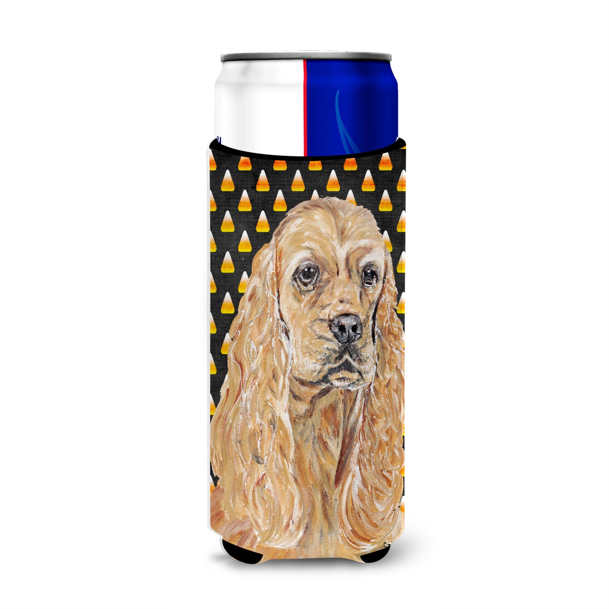 Buff Cocker Spaniel  Candy Corn Halloween Ultra Hugger For Slim Cans