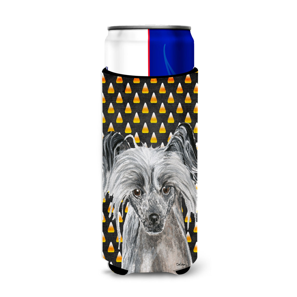 Chinese Crested Candy Corn Halloween Ultra Hugger For Slim Cans