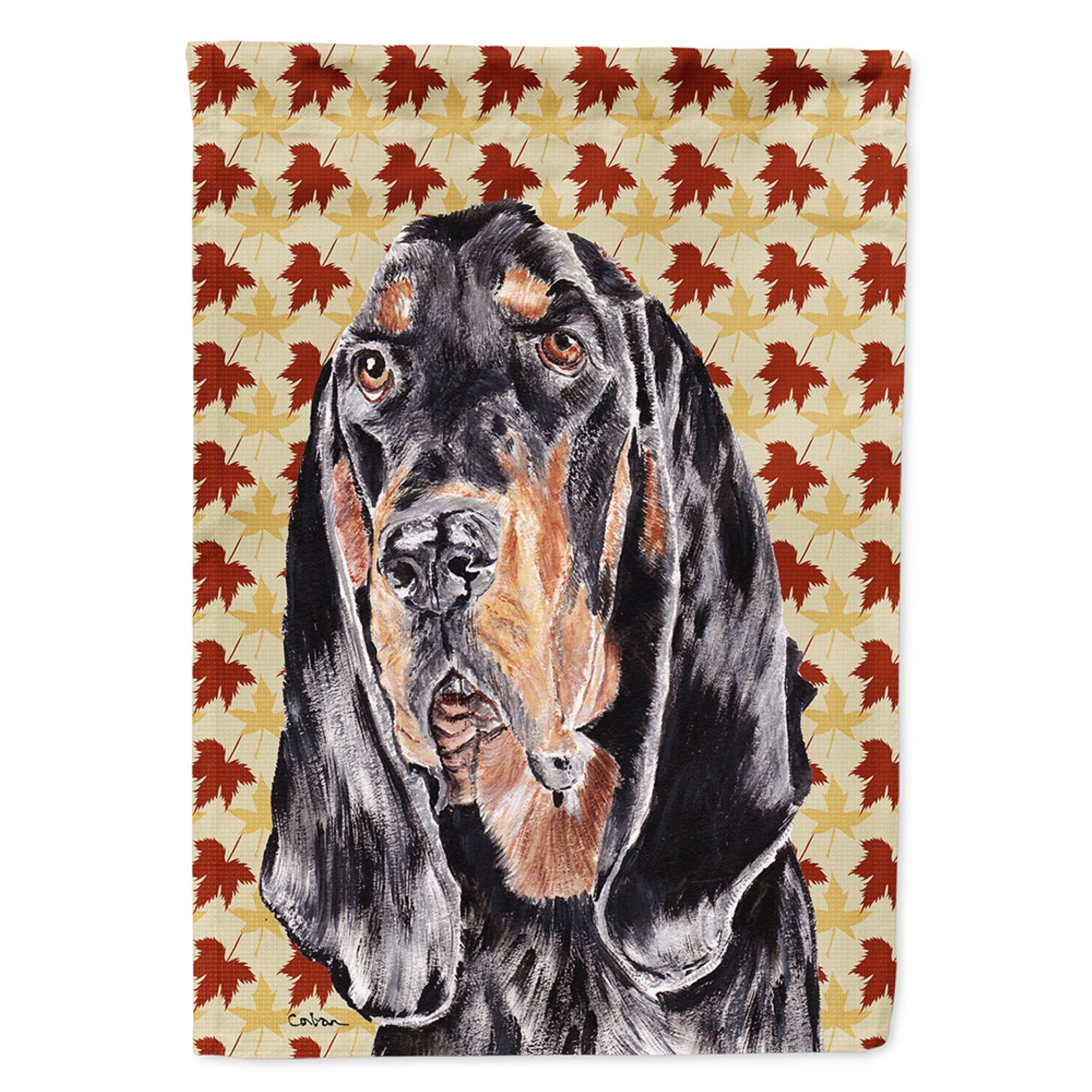 Black And Tan Coonhound Fall Leaves Flag Garden Size