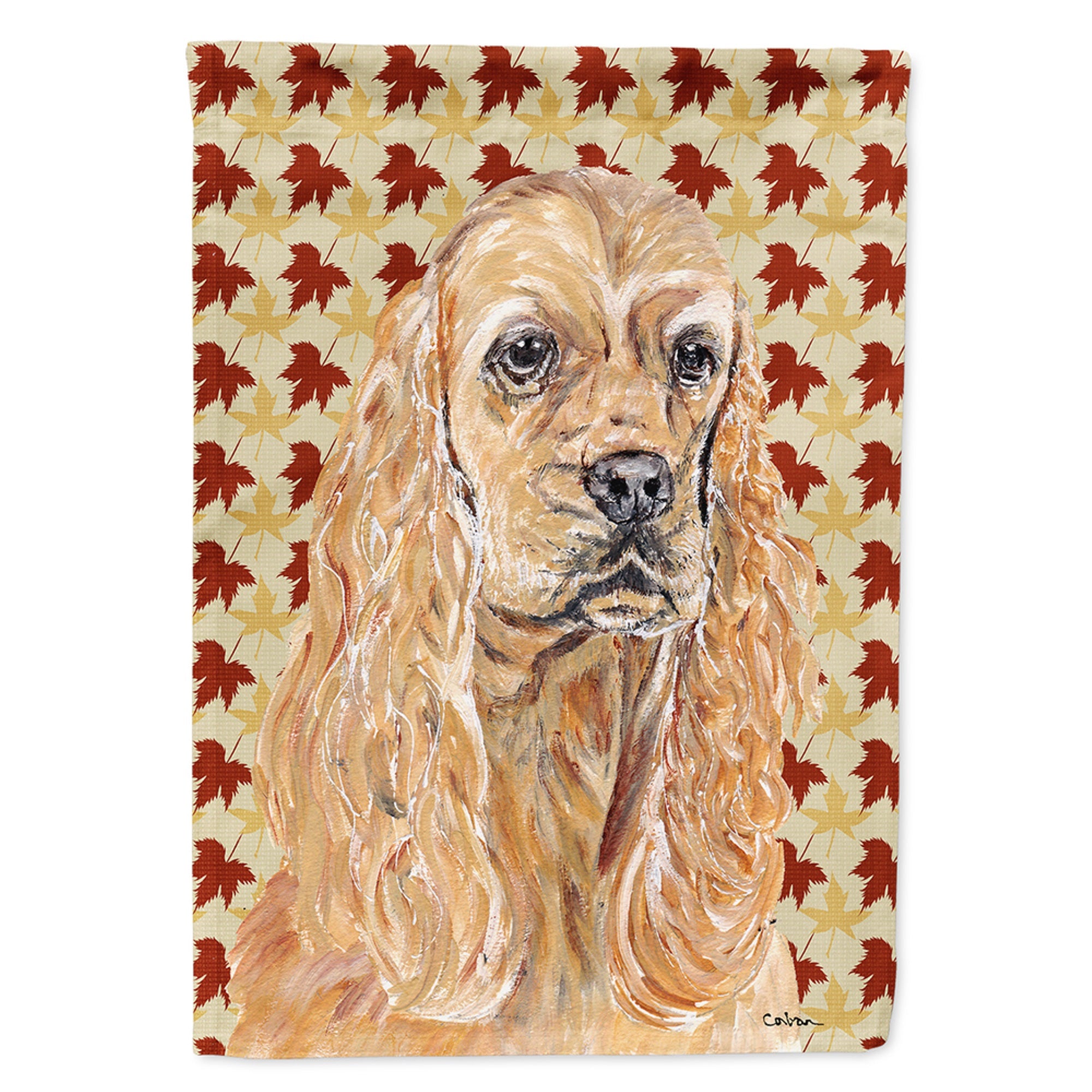 Buff Cocker Spaniel Fall Leaves Flag Garden Size