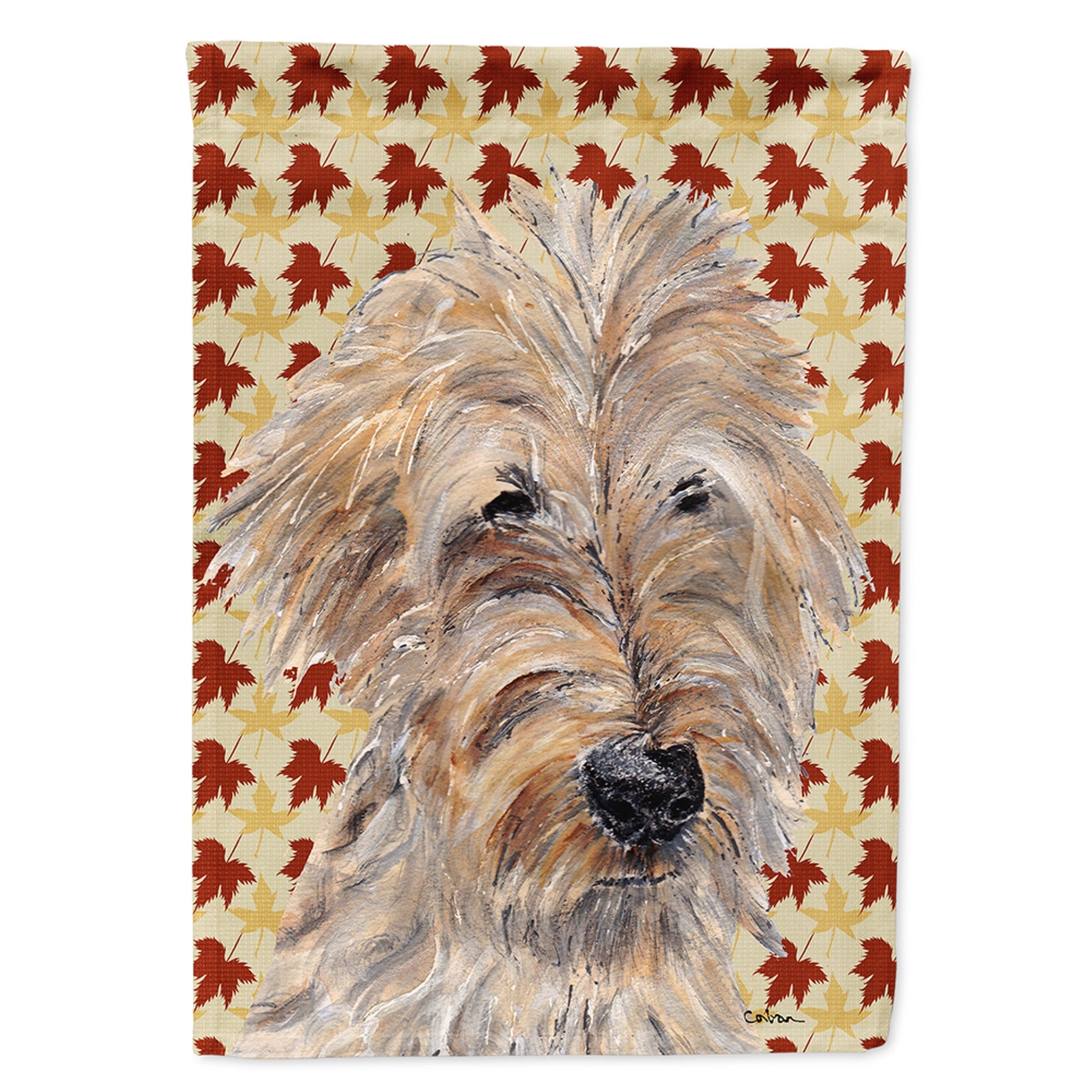 Golden Doodle Fall Leaves Flag Garden Size