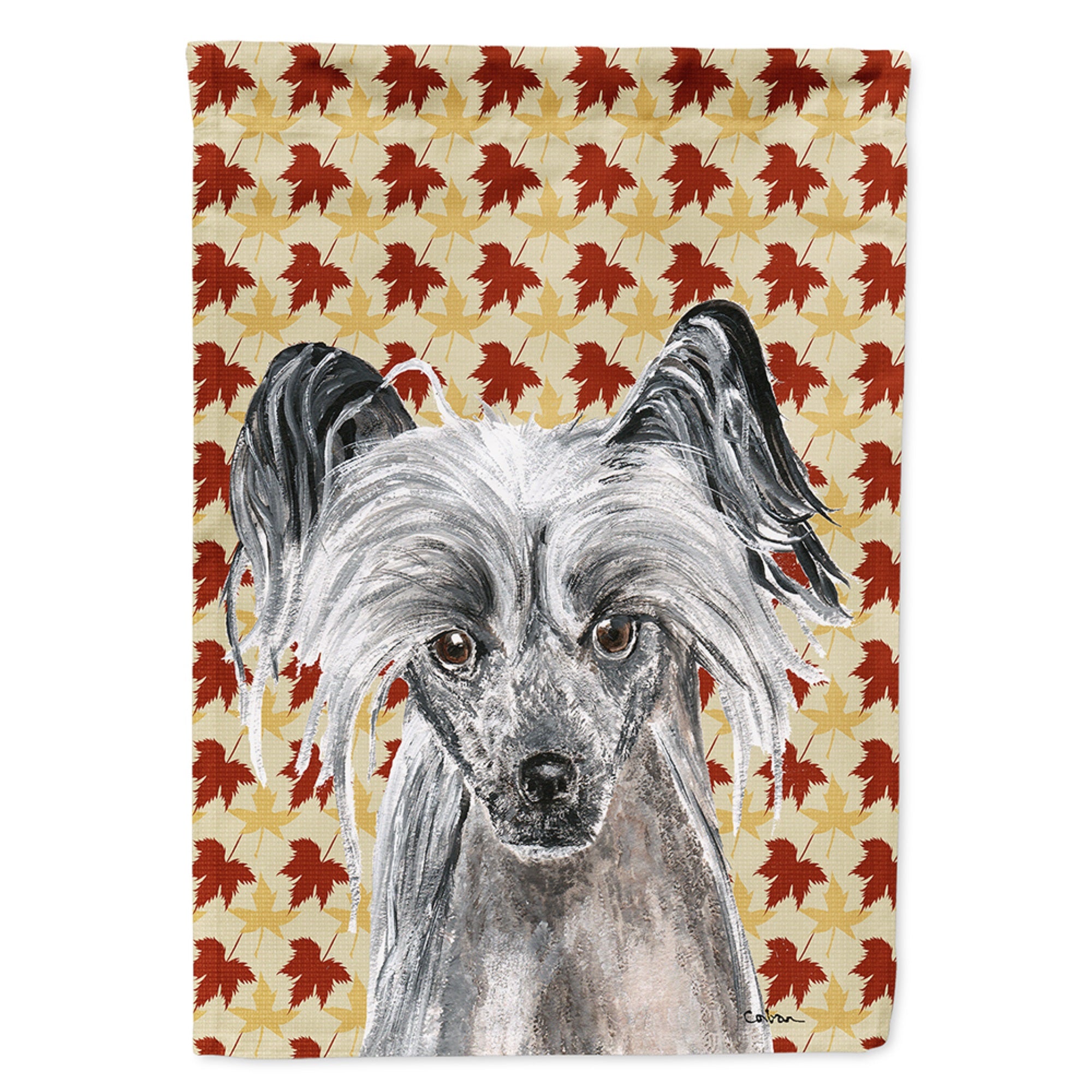 Chinese Crested Fall Leaves Flag Garden Size