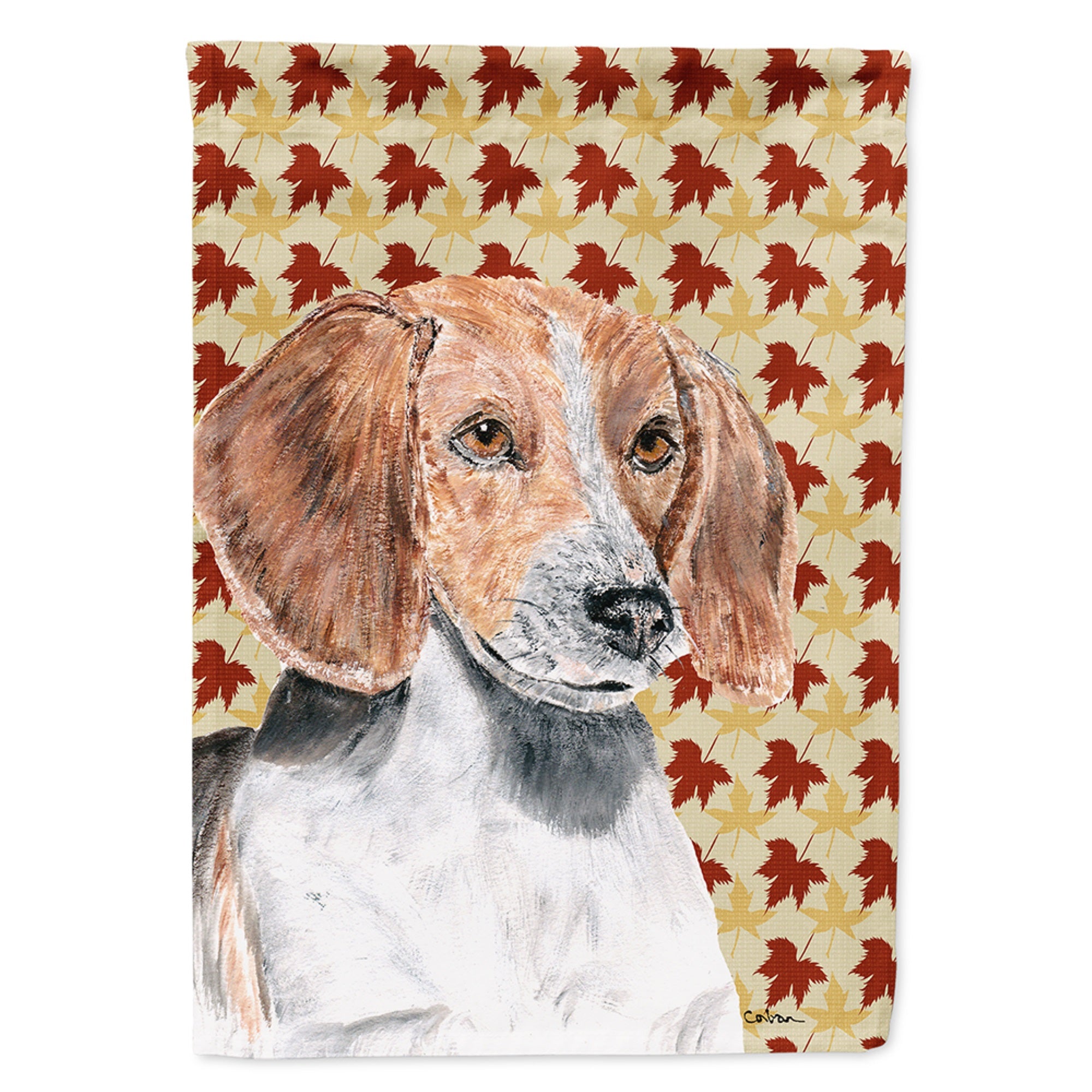 English Foxhound Fall Leaves Flag Garden Size
