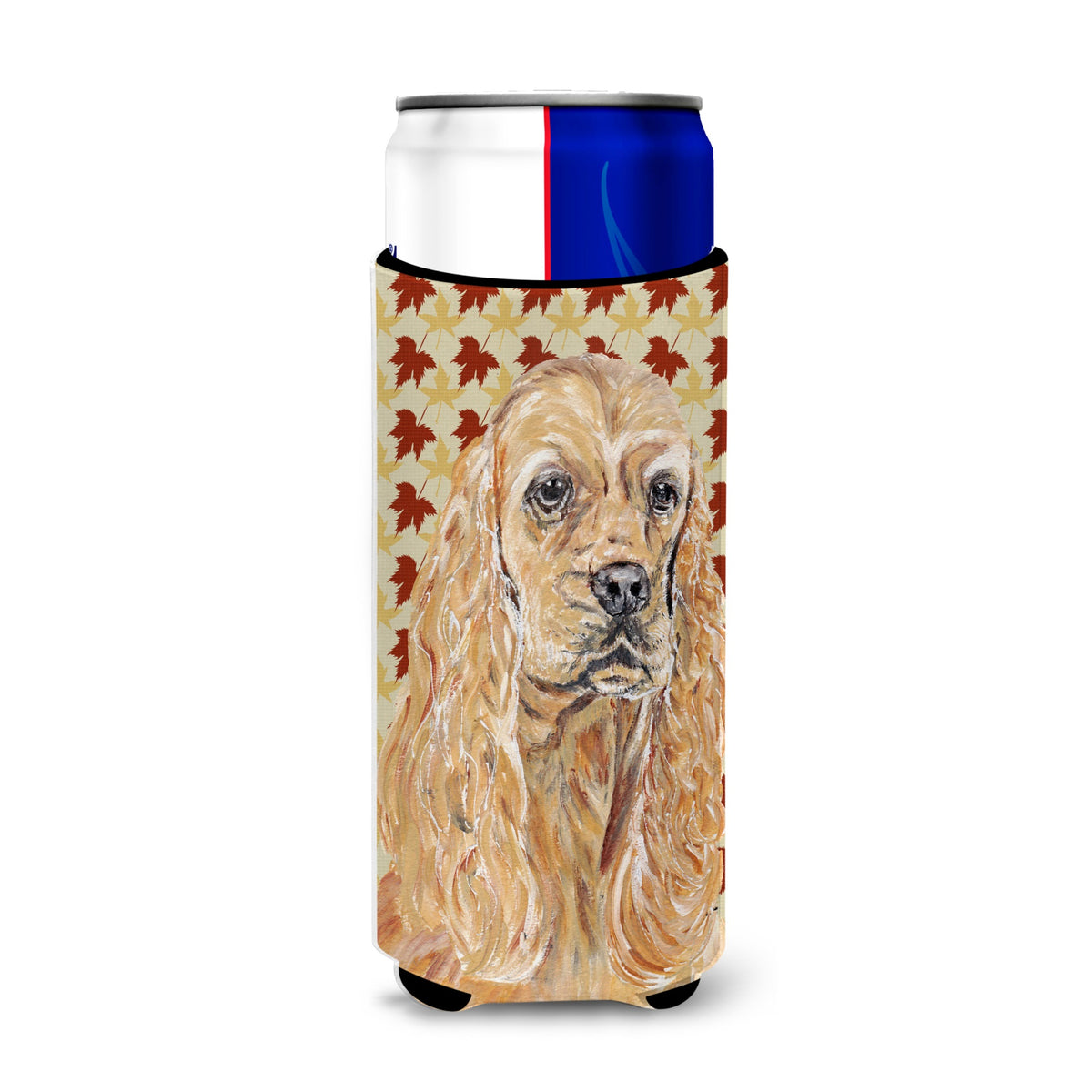Buff Cocker Spaniel Fall Leaves Ultra Hugger For Slim Cans