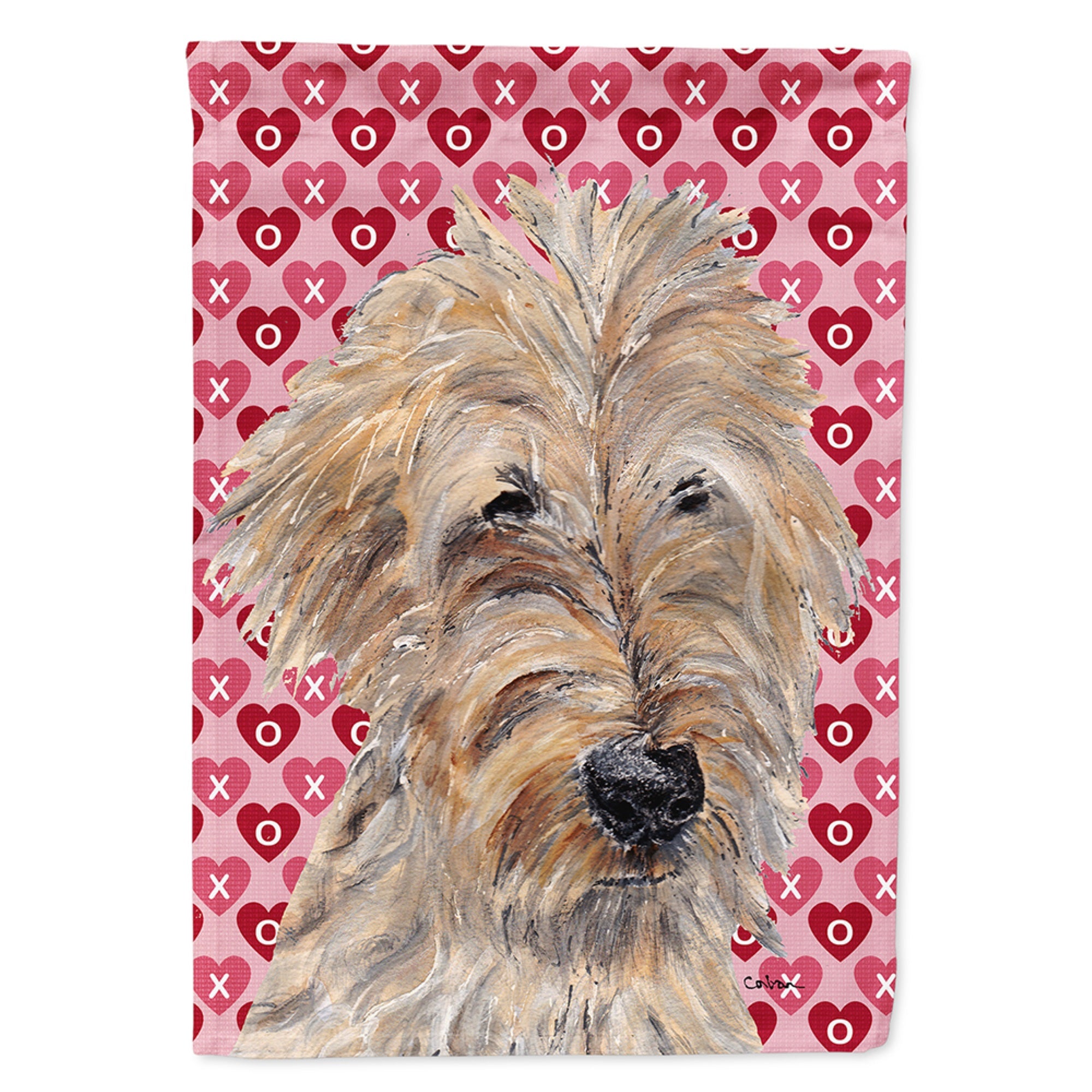 Golden Doodle Hearts And Love Flag Garden Size