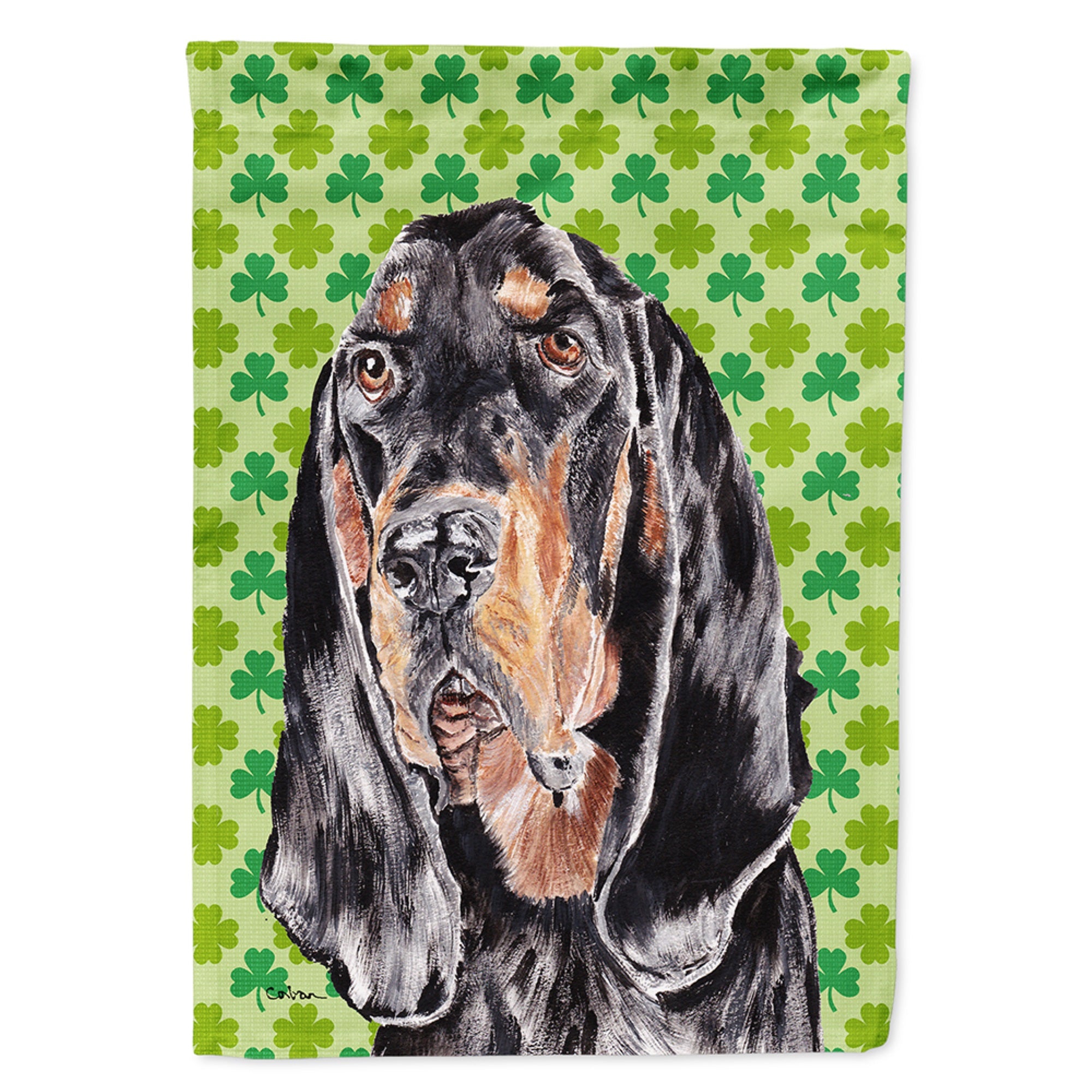Black And Tan Coonhound Lucky Shamrock St. Patrick'S Day Flag Garden Size
