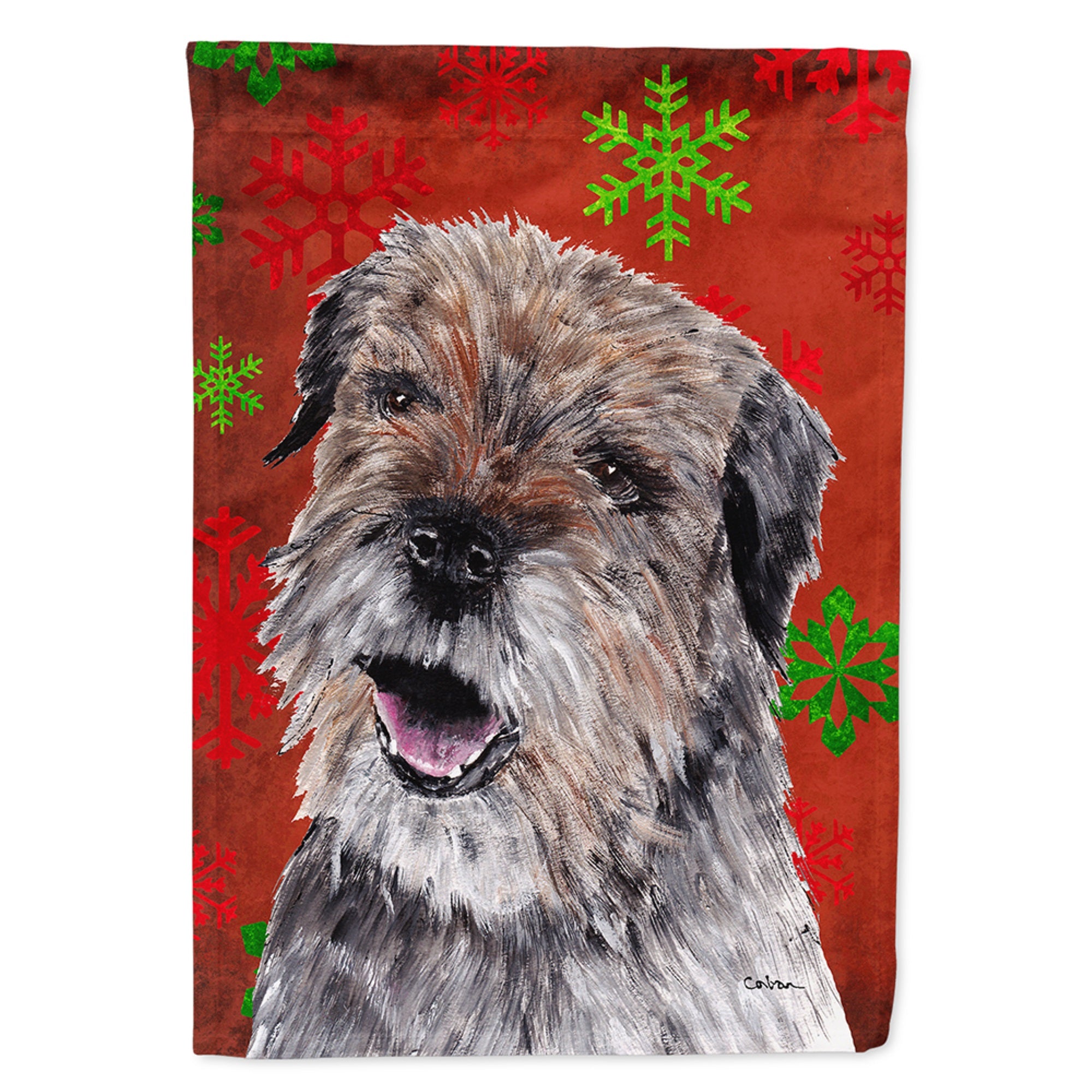 Border Terrier Red Snowflakes Holiday Flag Garden Size