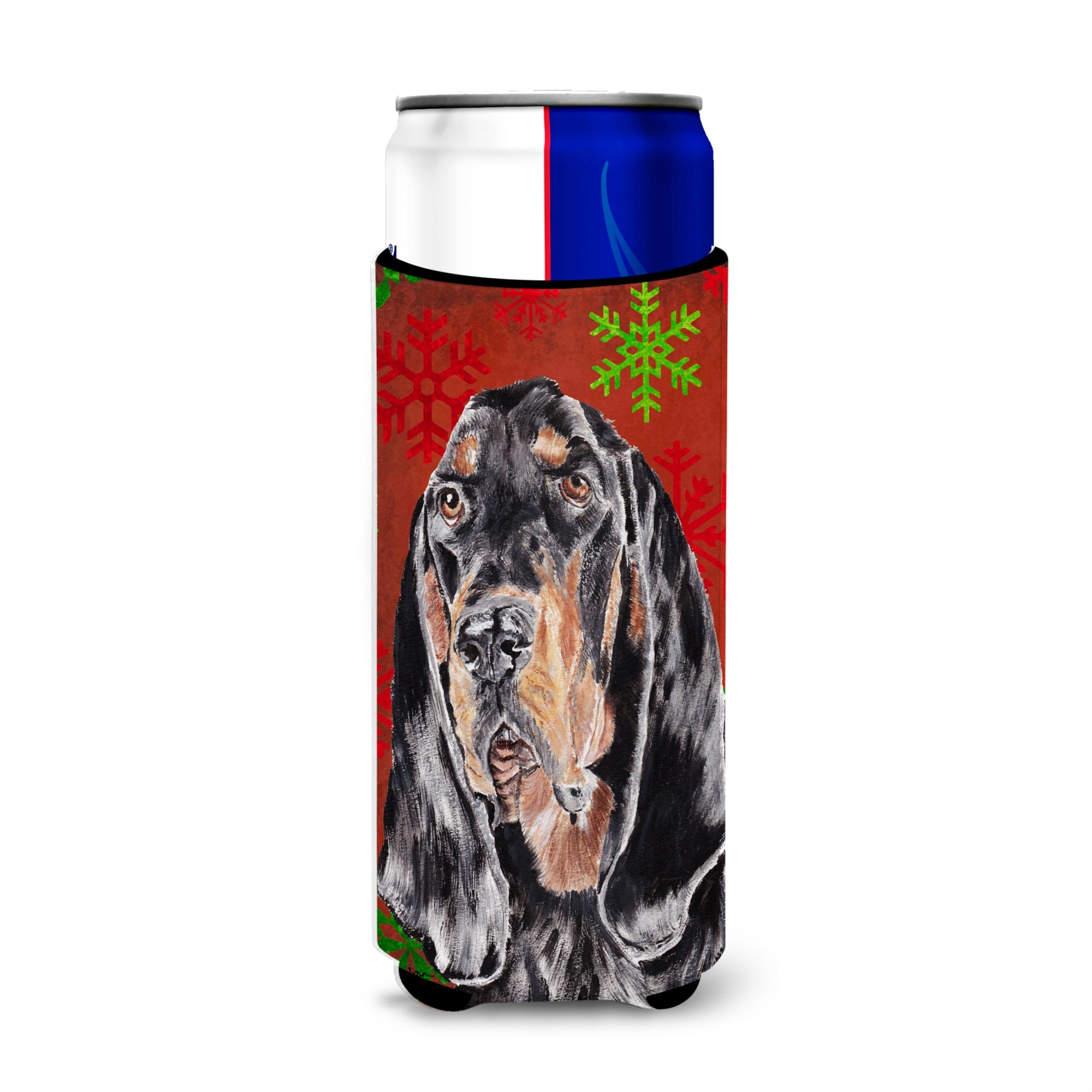 Black And Tan Coonhound Red Snowflakes Holiday Ultra Hugger For Slim Cans