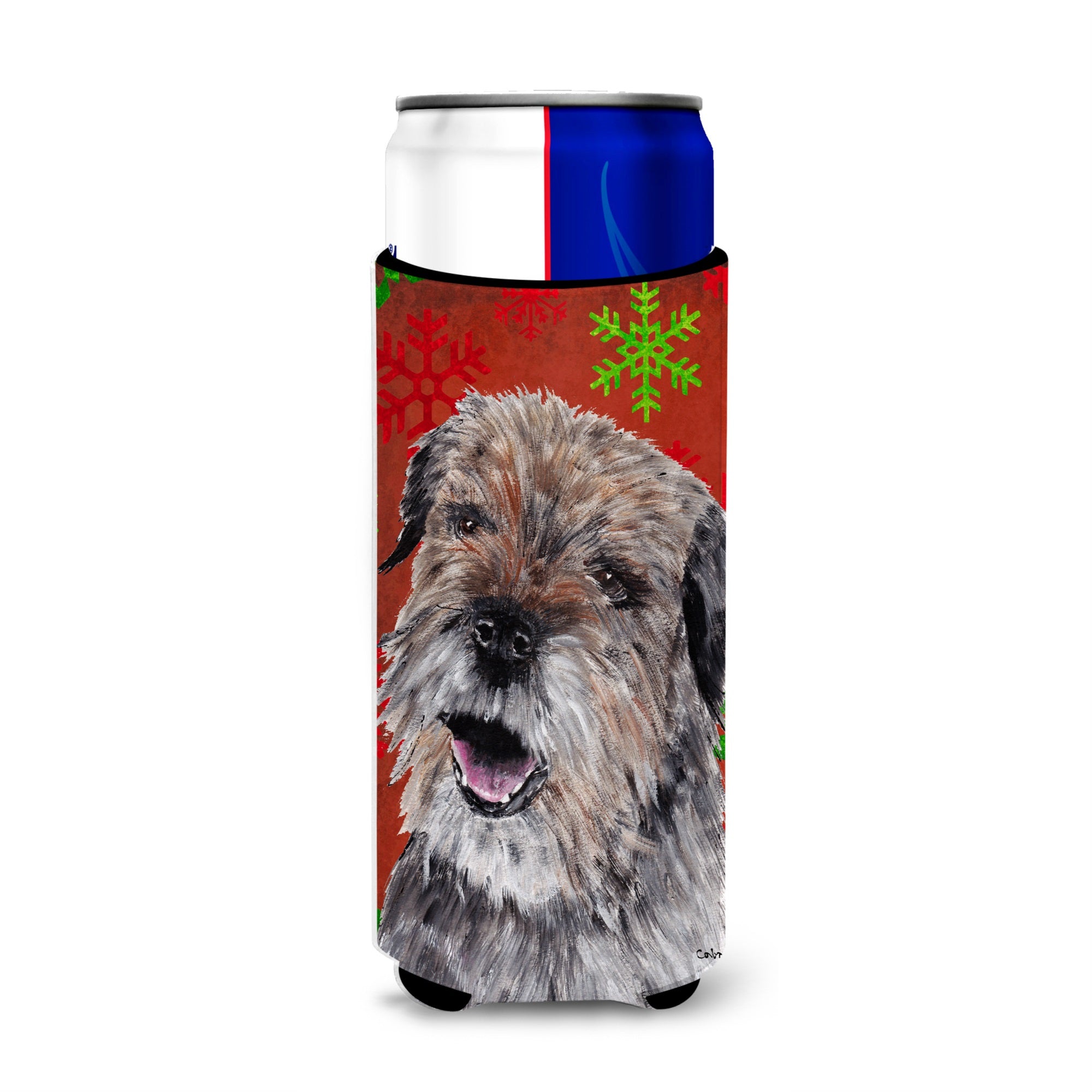 Border Terrier Red Snowflakes Holiday Ultra Hugger For Slim Cans