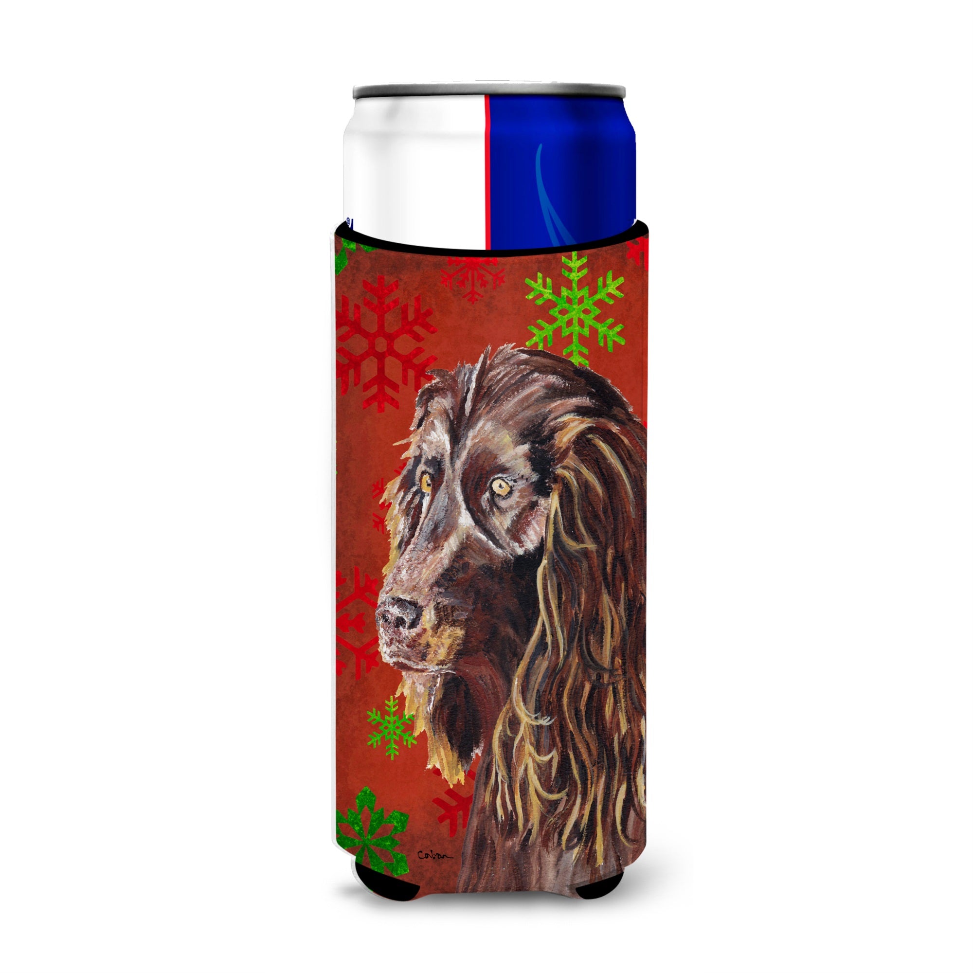 Boykin Spaniel Red Snowflakes Holiday Ultra Hugger For Slim Cans