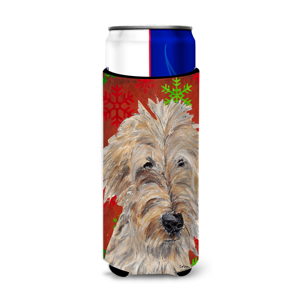 Golden Doodle Red Snowflakes Holiday Ultra Hugger For Slim Cans