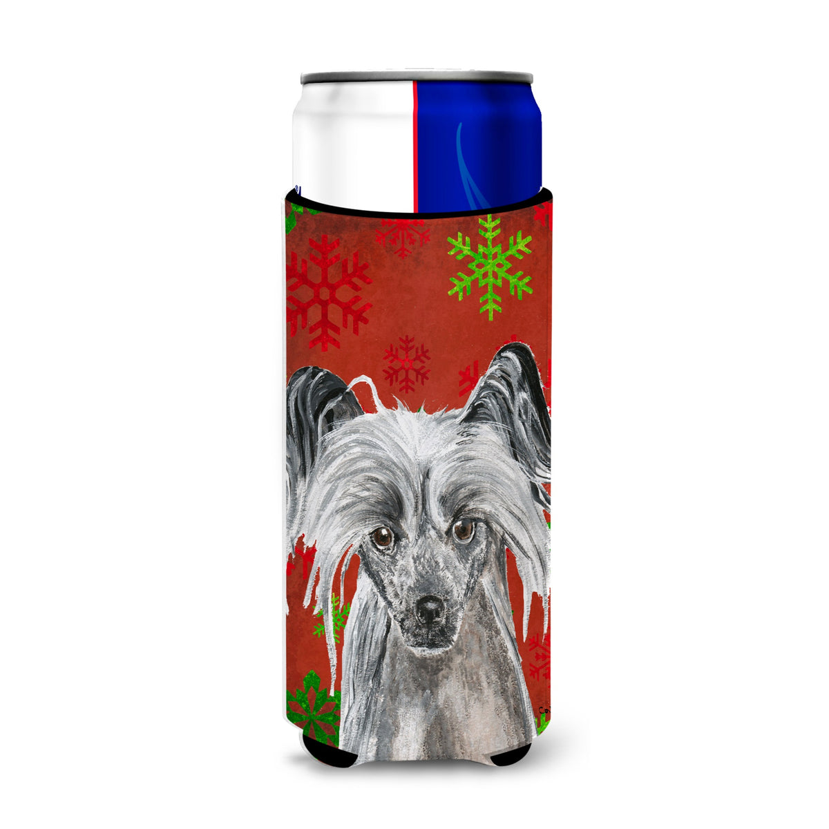 Chinese Crested Red Snowflakes Holiday Ultra Hugger For Slim Cans