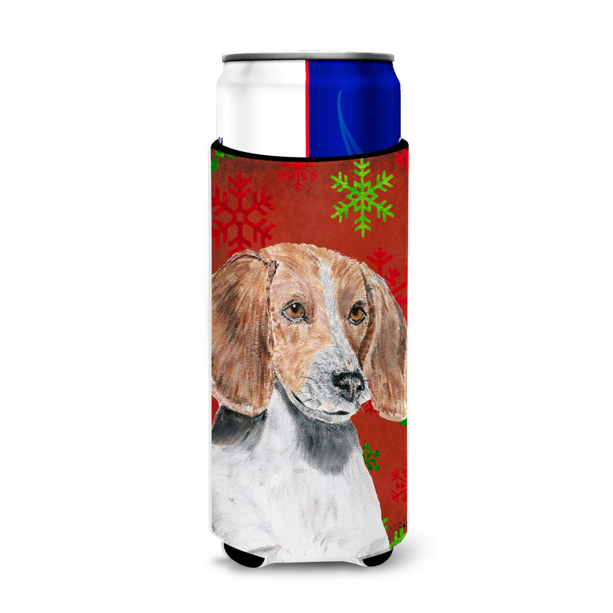English Foxhound Red Snowflakes Holiday Ultra Hugger For Slim Cans
