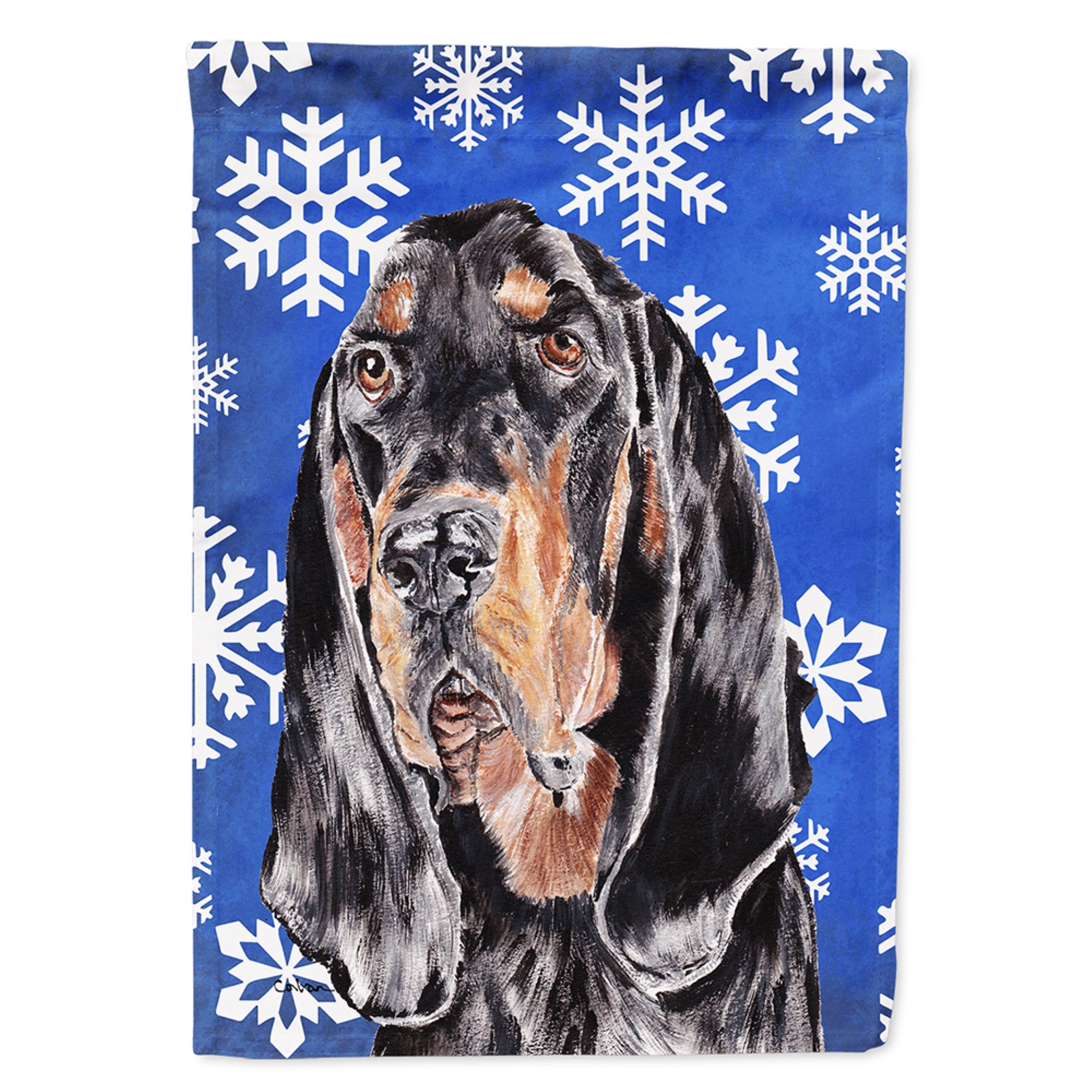Black And Tan Coonhound Winter Snowflakes Flag Garden Size