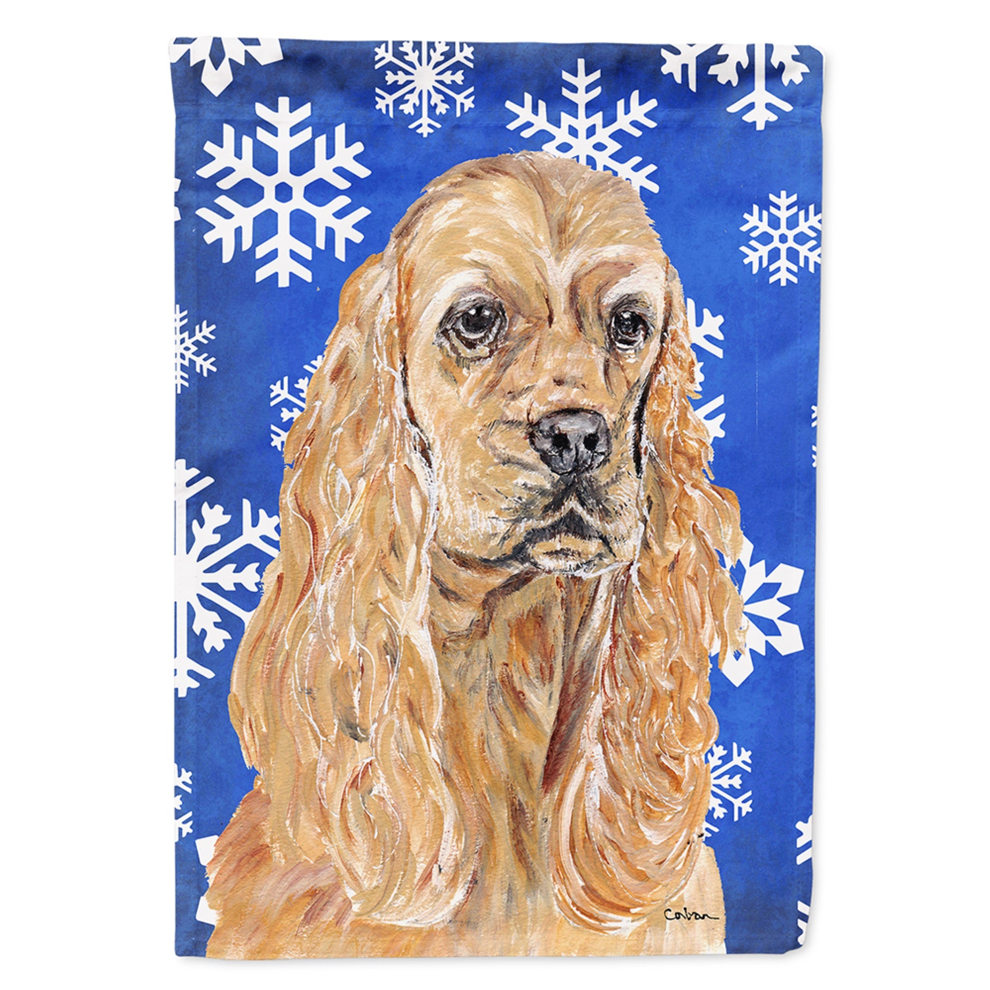 Buff Cocker Spaniel Winter Snowflakes Flag Garden Size