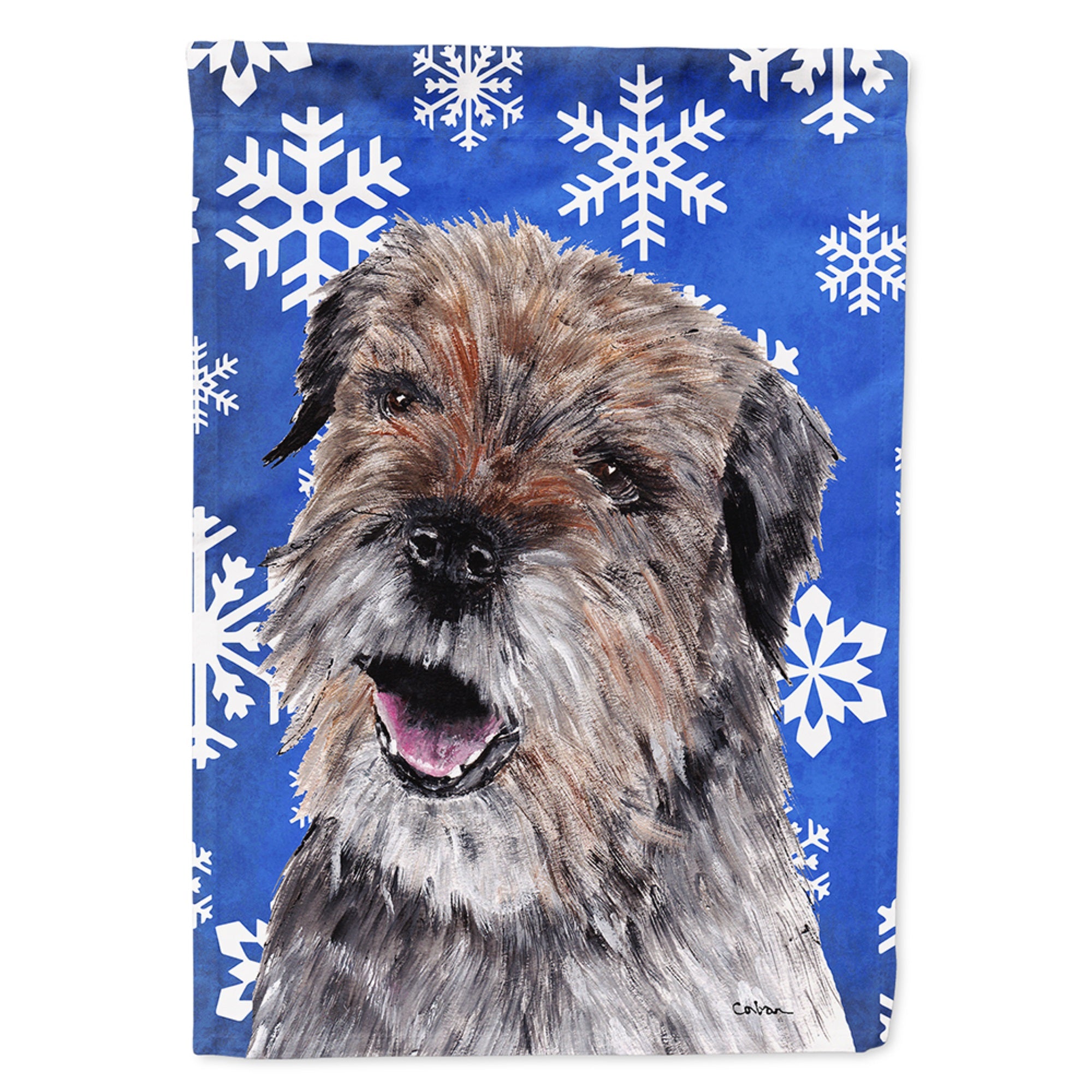 Border Terrier Winter Snowflakes Flag Garden Size