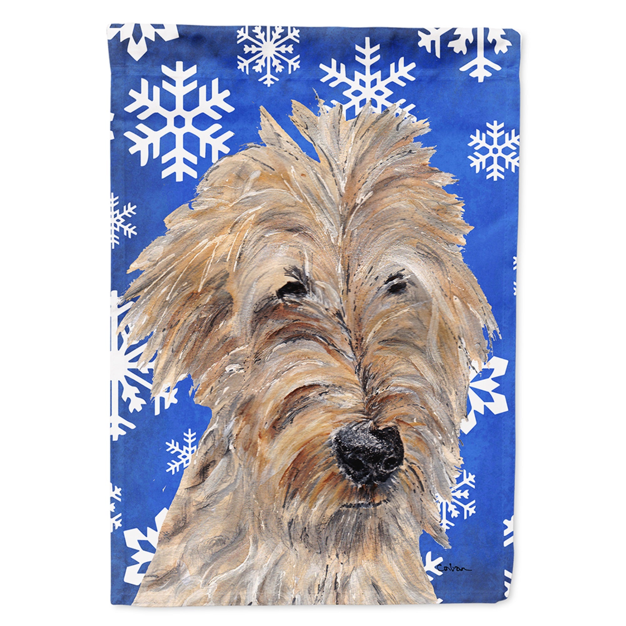 Golden Doodle Winter Snowflakes Flag Garden Size
