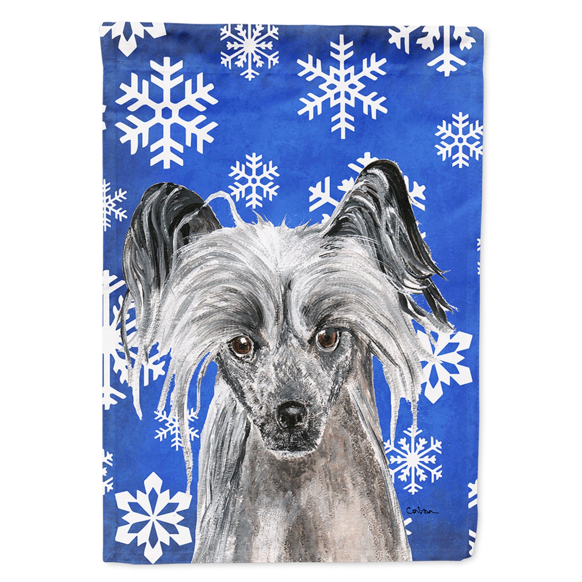 Chinese Crested Winter Snowflakes Flag Garden Size