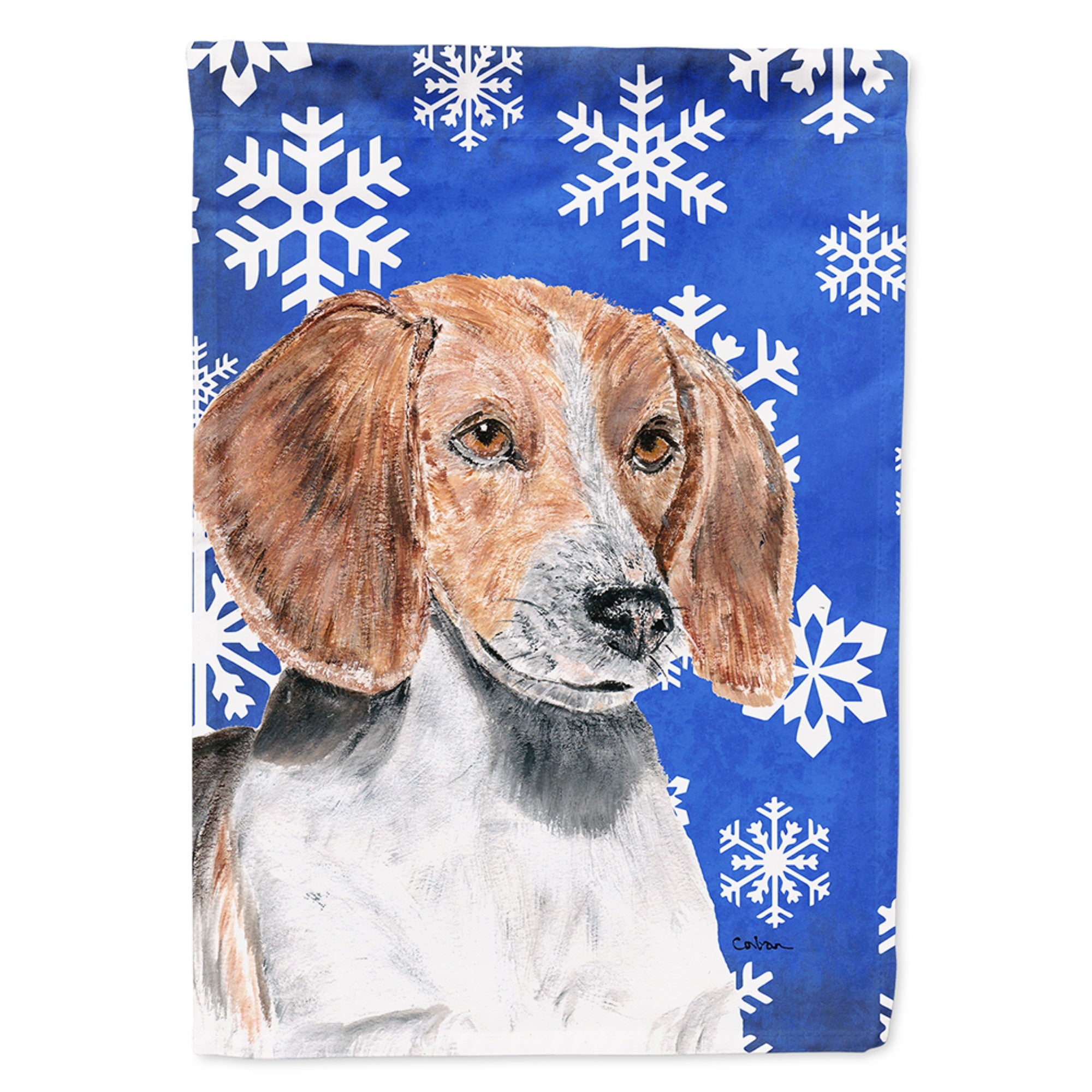 English Foxhound Winter Snowflakes Flag Garden Size
