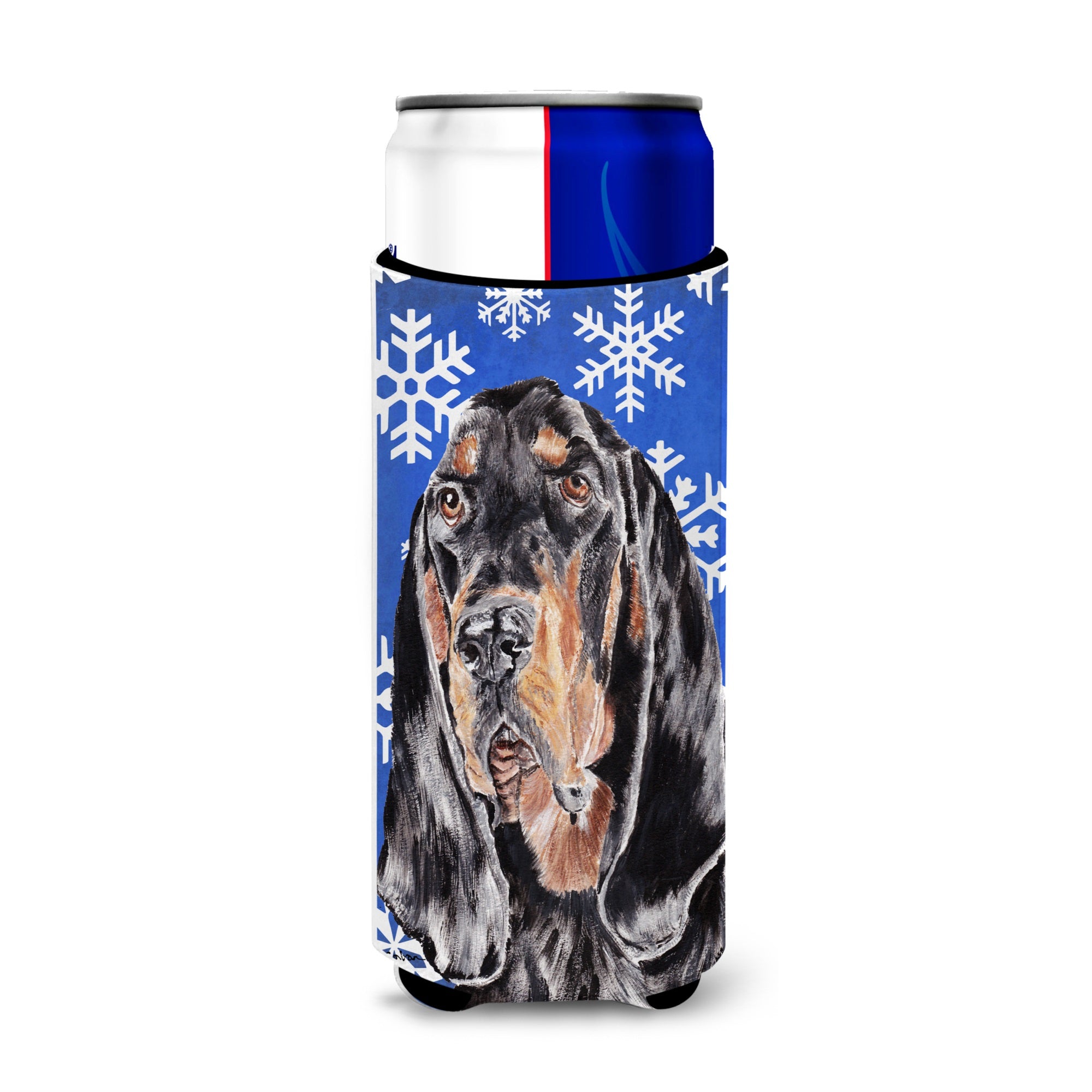 Black And Tan Coonhound Winter Snowflakes Ultra Hugger For Slim Cans