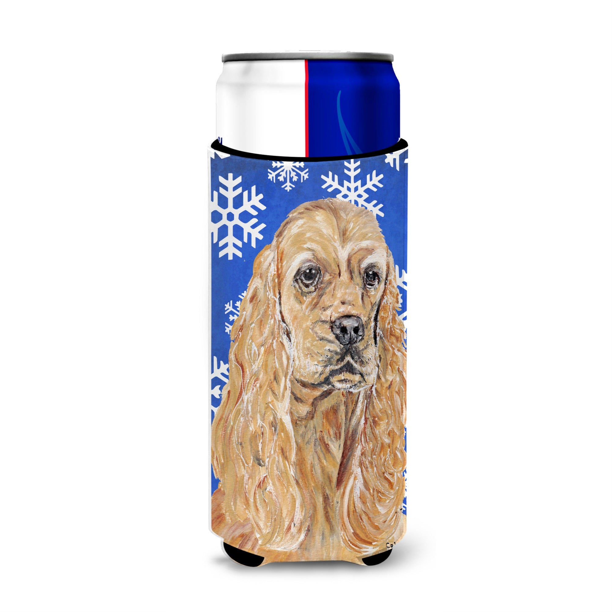 Buff Cocker Spaniel Winter Snowflakes Ultra Hugger For Slim Cans