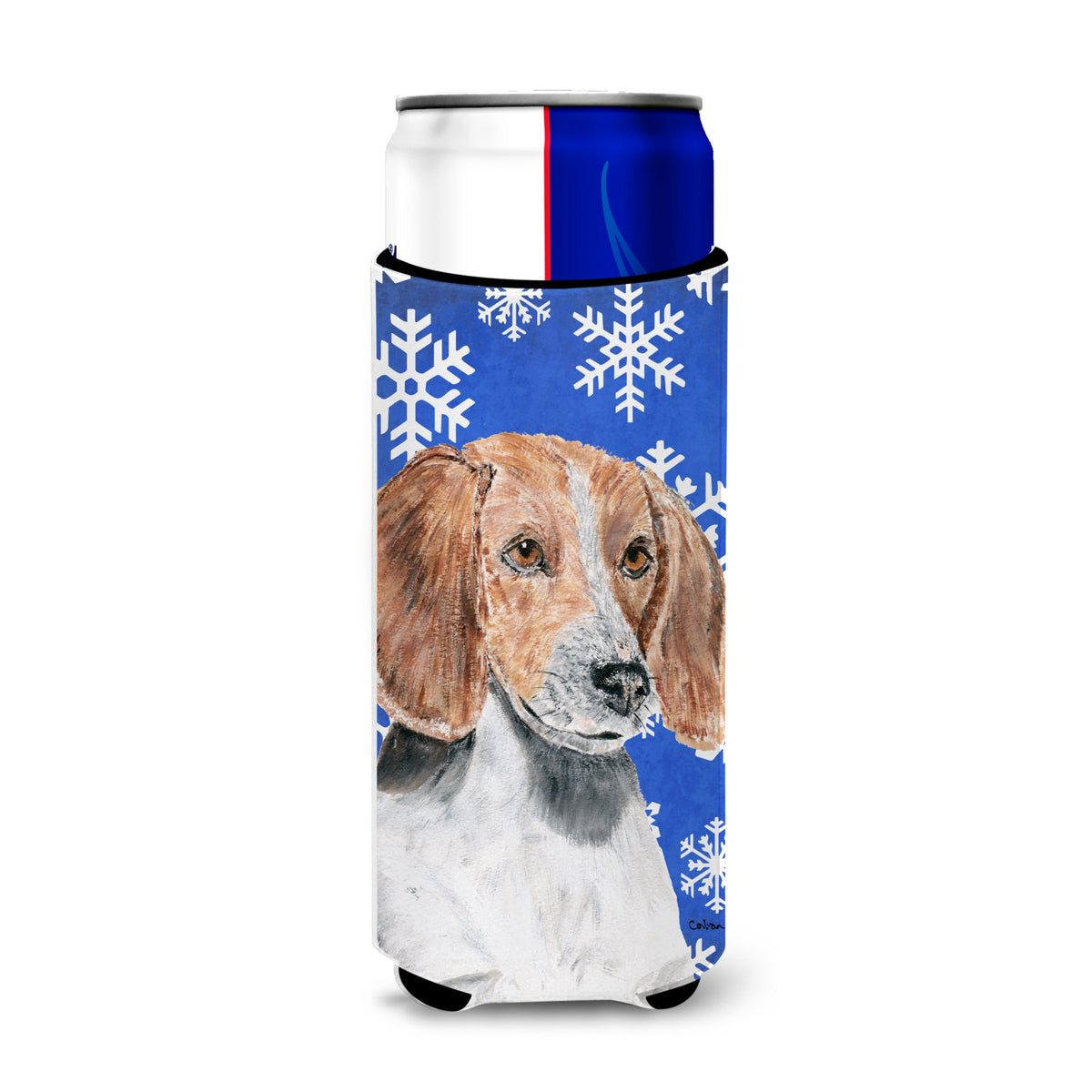 English Foxhound Winter Snowflakes Ultra Hugger For Slim Cans