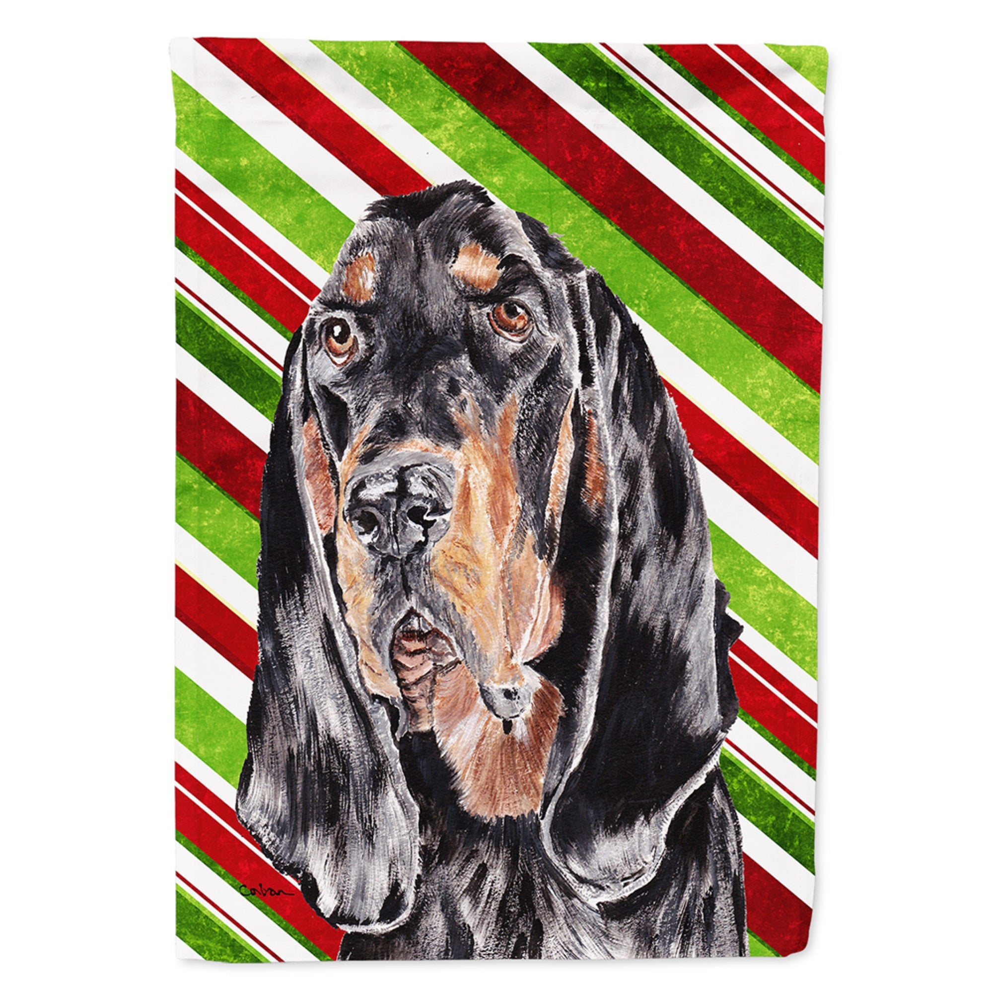 Black And Tan Coonhound Candy Cane Christmas Flag Garden Size